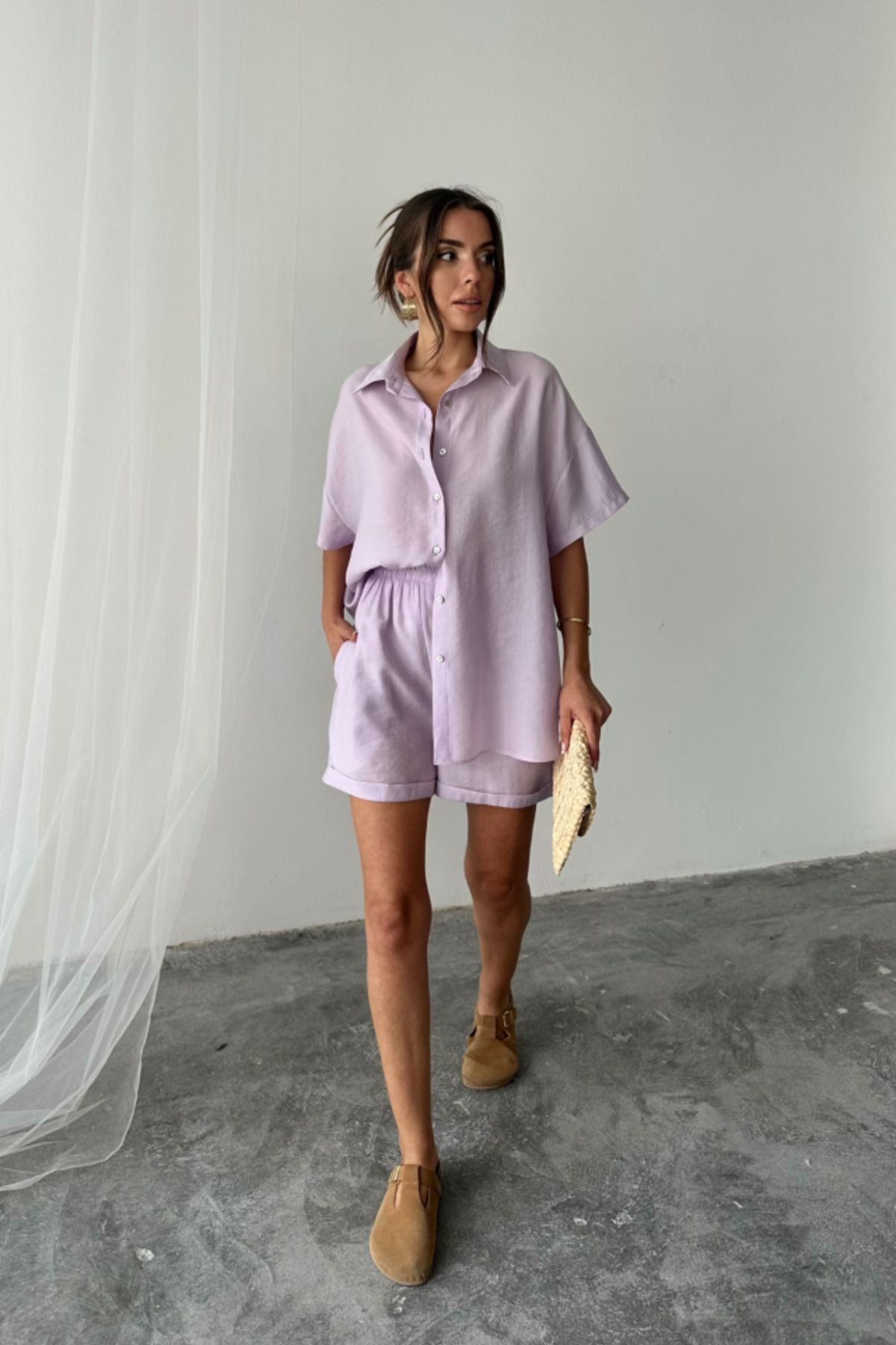 ETİLER COLLECTION GÖMLEK - ŞORT TAKIM - Lila