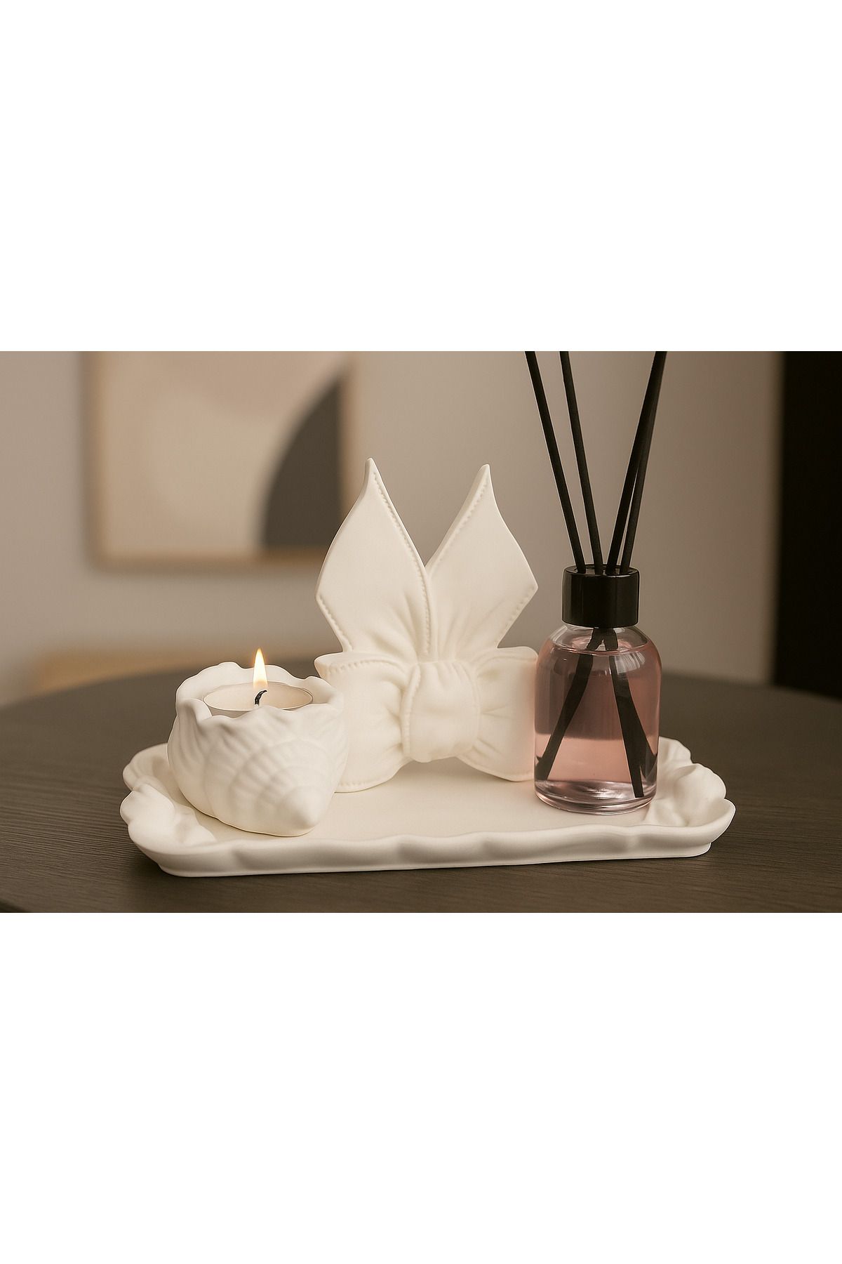 Store FİYONK DETAYLI KOKULU DEKOR SETİ BİBLO+50ML JAPON KİRAZ ÇİÇEĞİ ODA KOKUSU+1 ADET TEALİGHT MUM