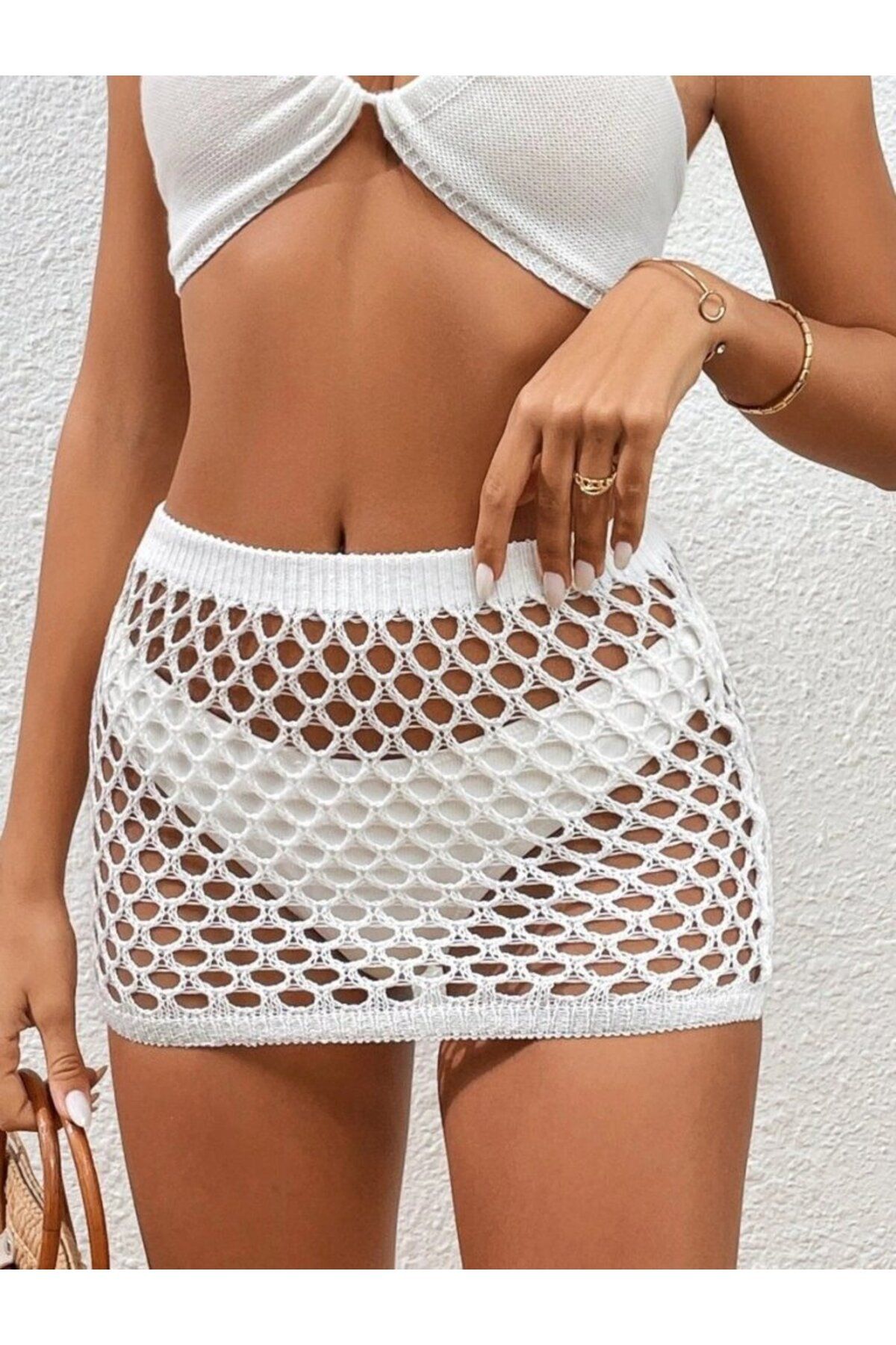 ETİLER COLLECTION Kadın Delikli Triko Mini Etek