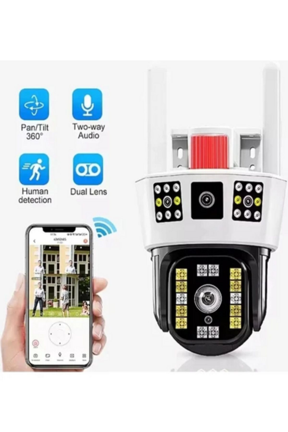 TEKNOCEP Enshal 4mp 4k Ultra Hd Alarmlı Suya Dayanıklı Çift Lensli 2.4g Ip Dış Mekan Güvenlik Kamerası