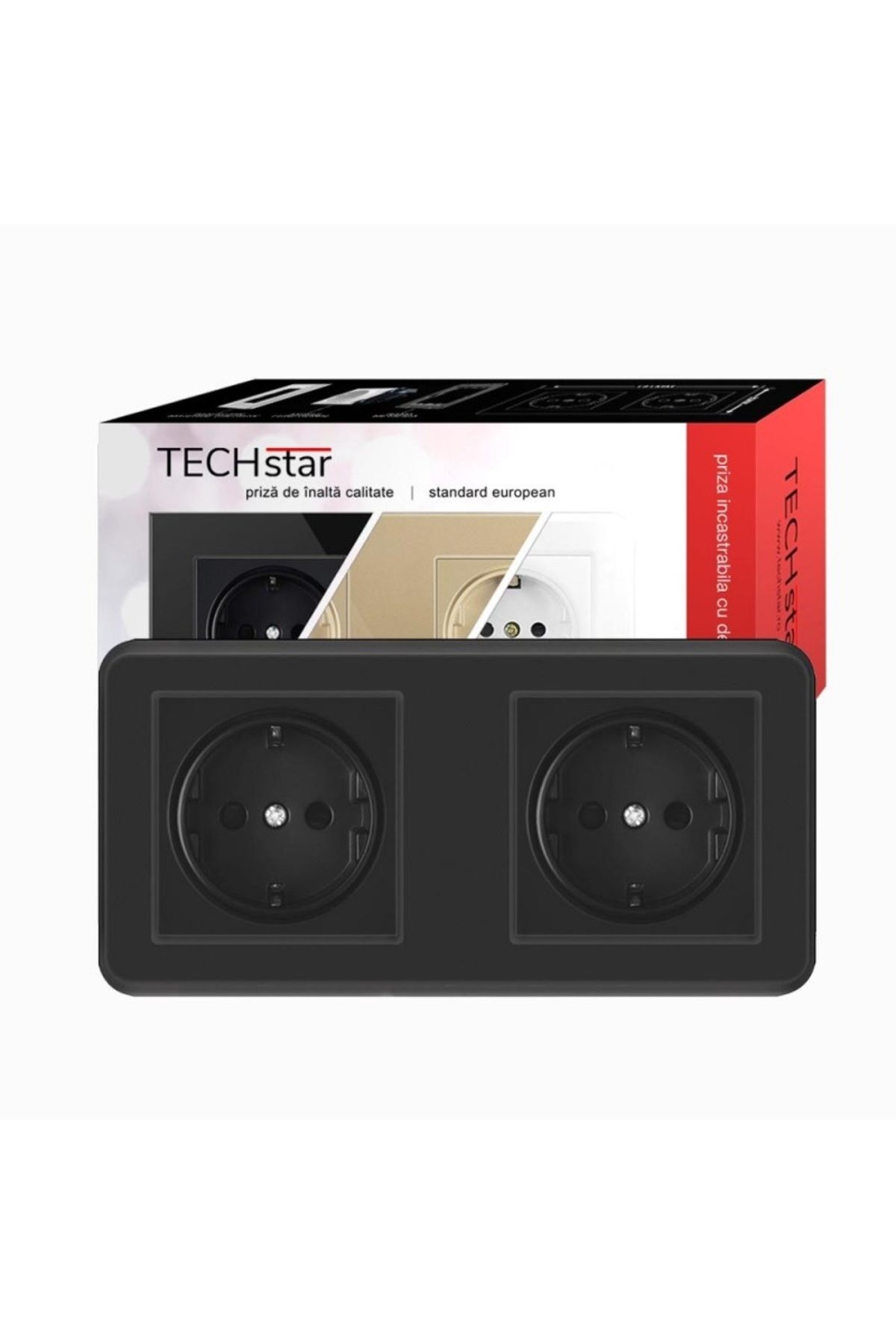 TECHSTAR-® Pc2 Socket, Double, Black Color, Polycarbonate, 16a 3
