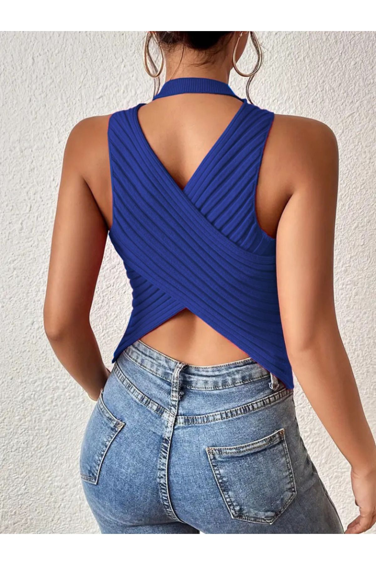 ETİLER COLLECTION Kadın Kolsuz Sırt çapraz Detay Triko Bluz