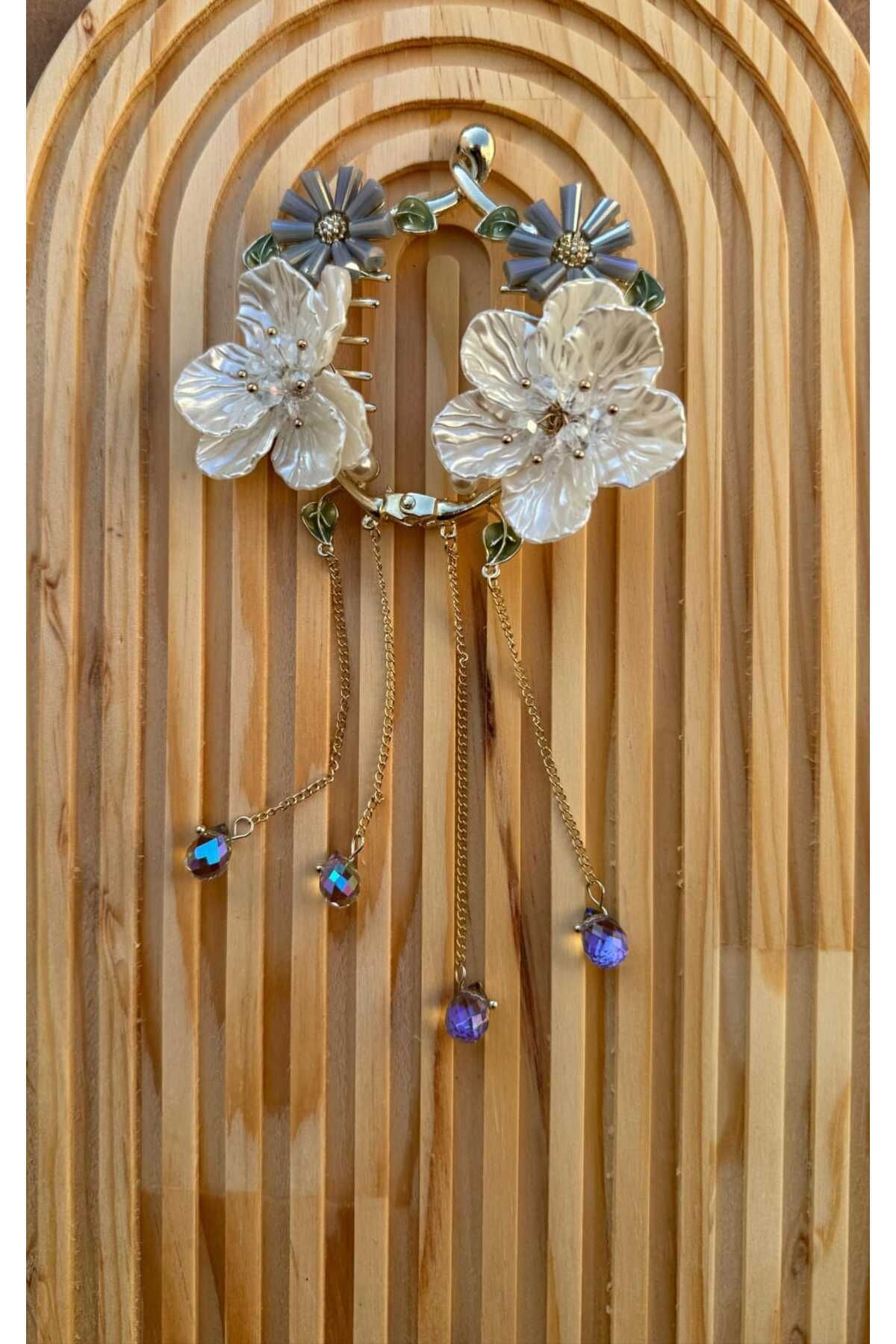 JHTshop GOLD METAL ÇELİK YAYLI TOPUZ TOKASI İNCİ SALLANTILI KELEBEK DETAYLI TOKA