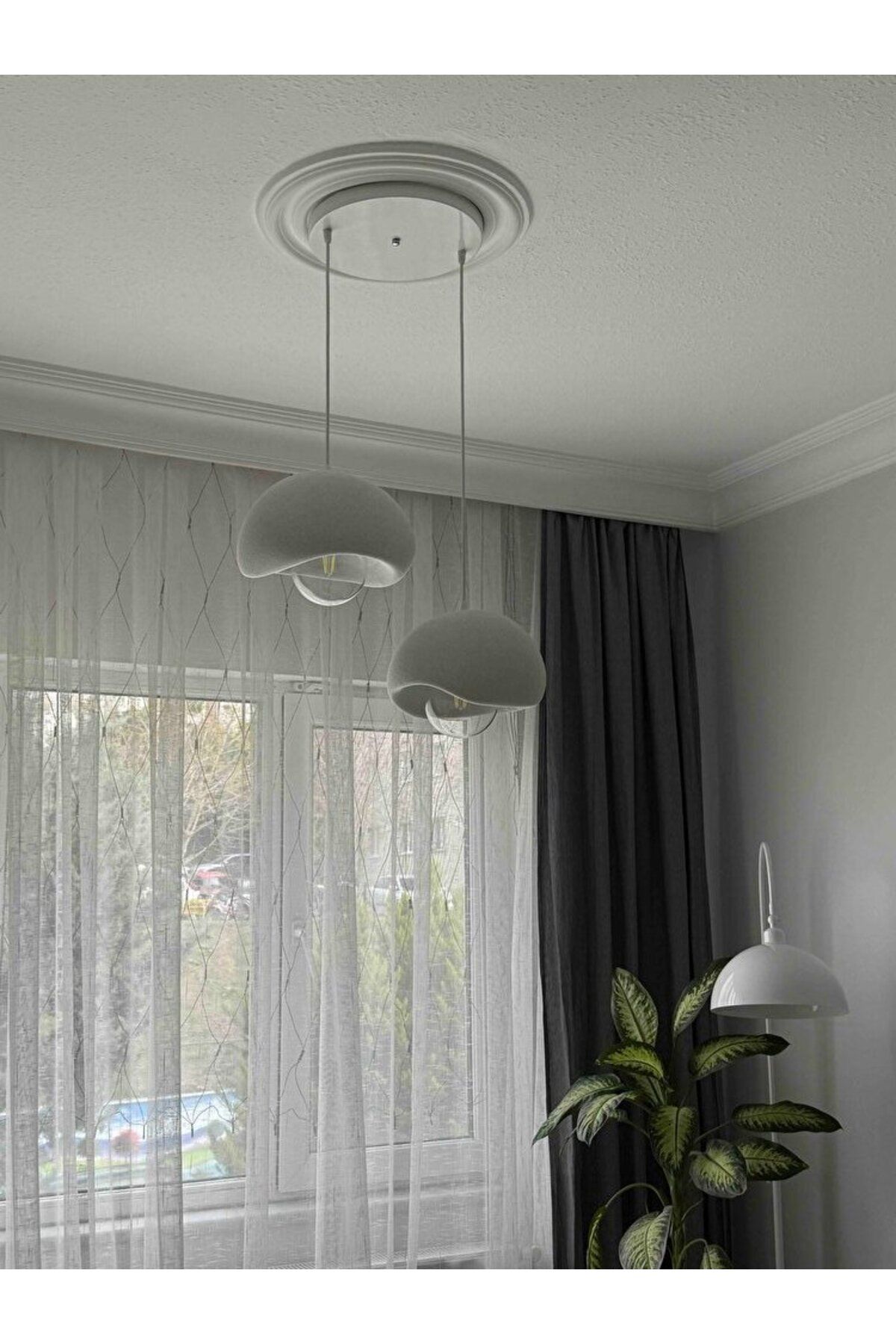 Ferisa Home 2 Li Sarkıt Avize Bohem Beton Görünüm Rustik E27 Modern Avize