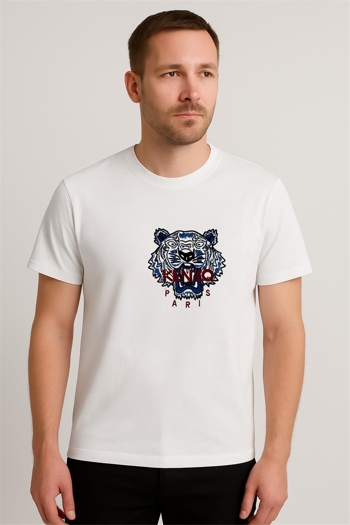 Kenzo Collection KENZO PARİS BİSİKLET YAKA PAMUK PENYE TSHİRT BEYAZ