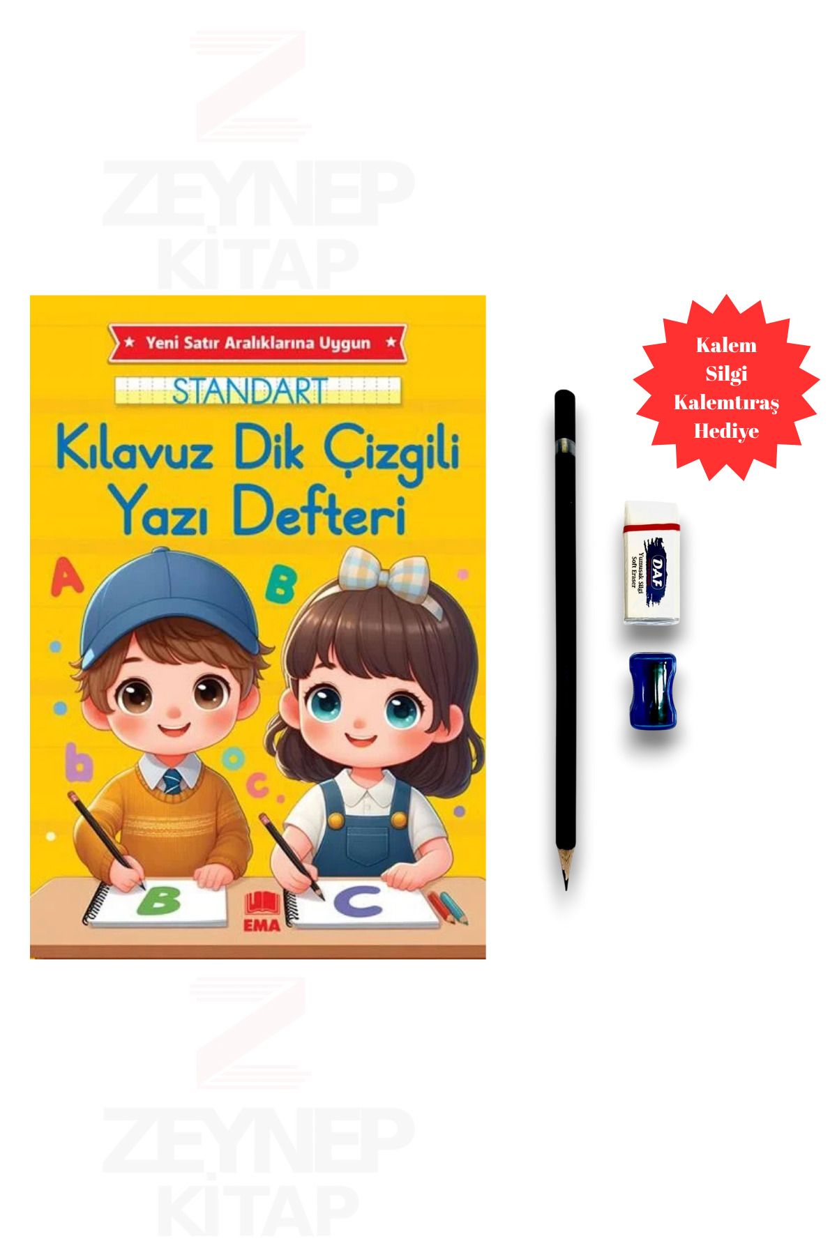 Ema Kitap Kılavuz Dik Çizgili Yazı Defteri Sarı (17*24 Ebat)(Başlangıç Seti Hediye)