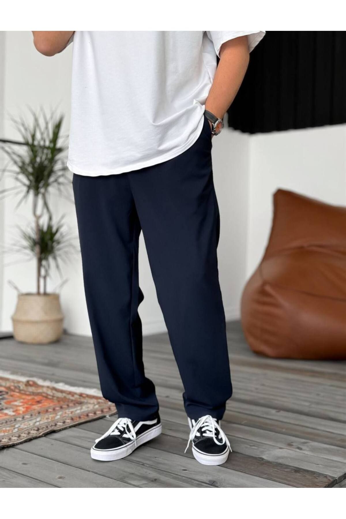 KAİZER DENİM Baggy Pileli Lacivert Kumaş Pantolon