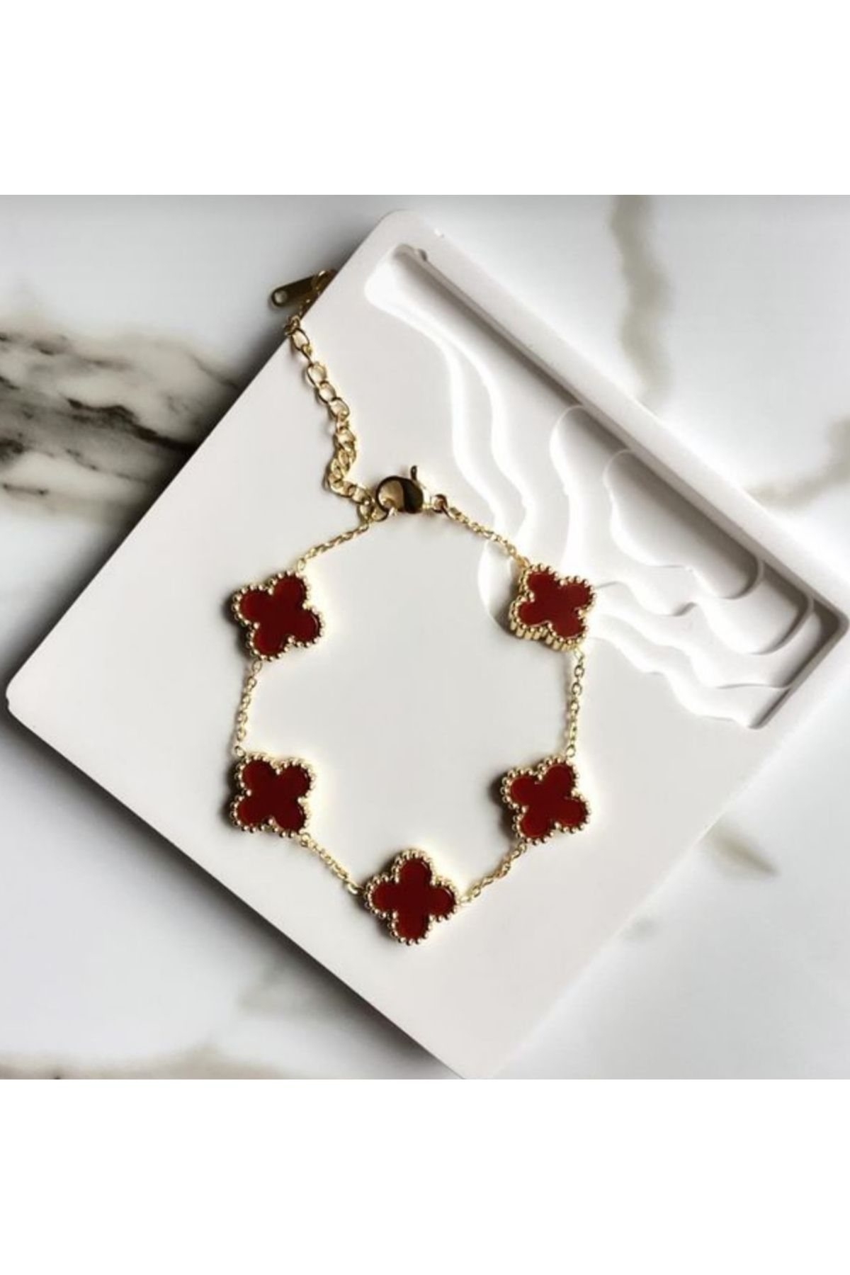 MODA TT Gold çelik bordo yoncalı bileklik