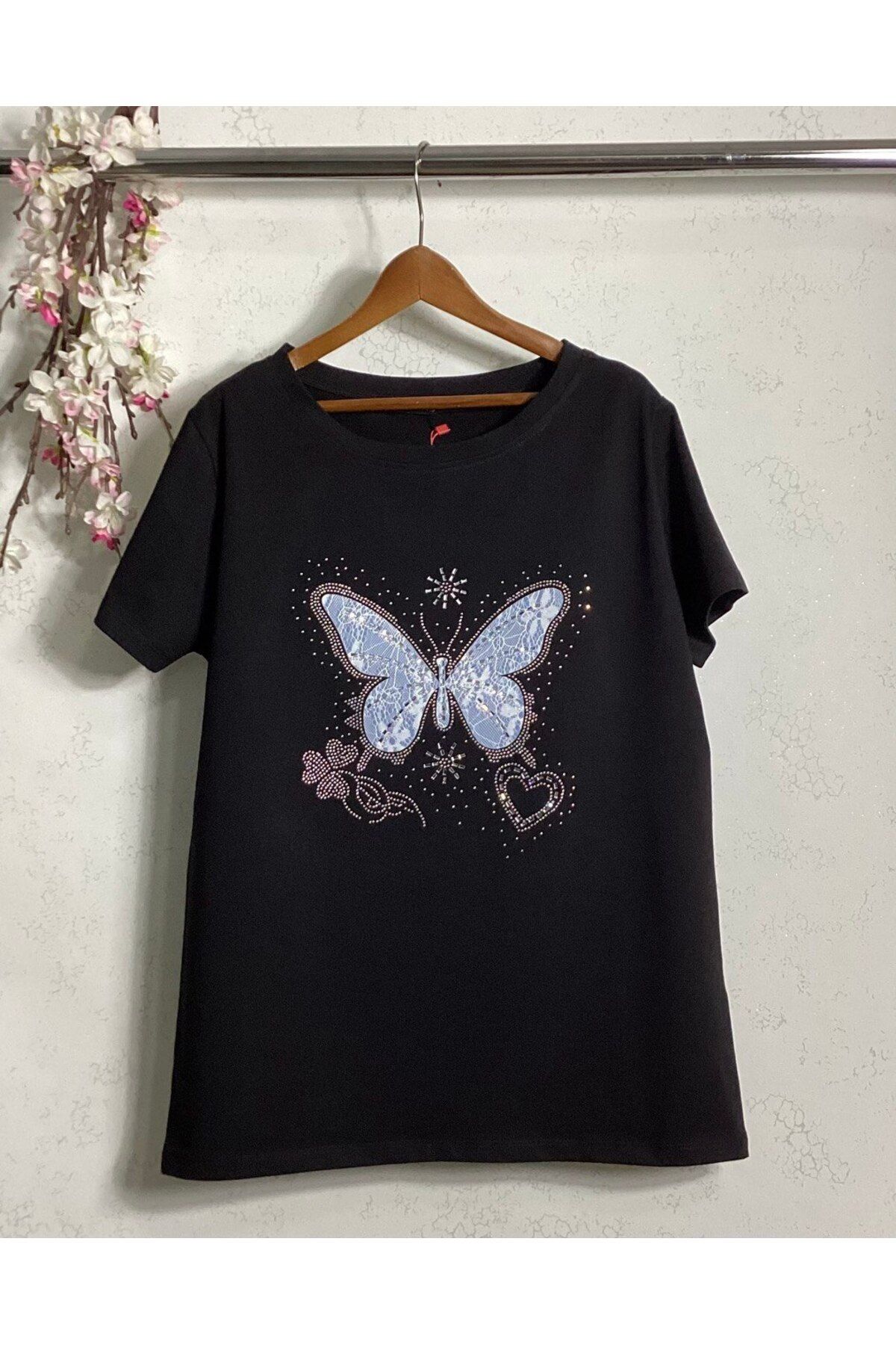 Wiges Kadın Bisiklet Yaka Desenli Özel Tasarım T-shirt