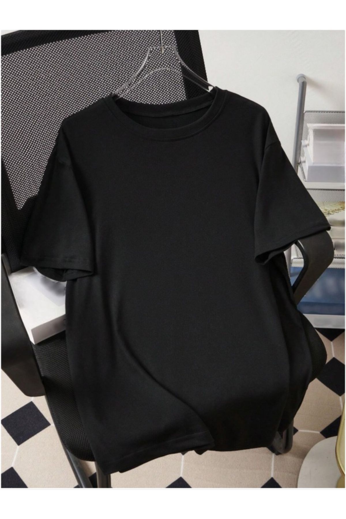 one button unisex erkek/kadın düz renk oversize bisiklet yaka t-shirt