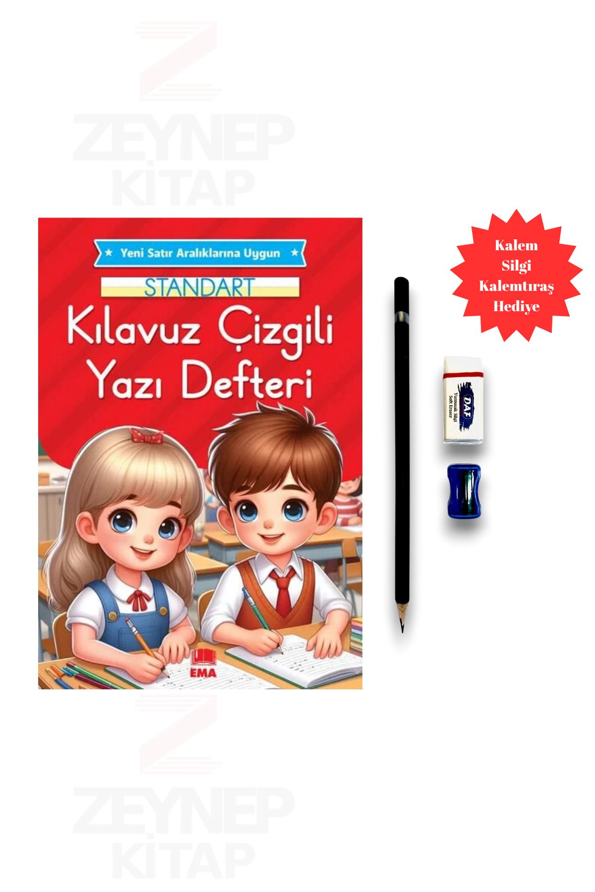 Ema Kitap Kılavuz Çizgili Yazı Defteri Kırmızı (17*24 Ebat)(Başlangıç Seti Hediye)