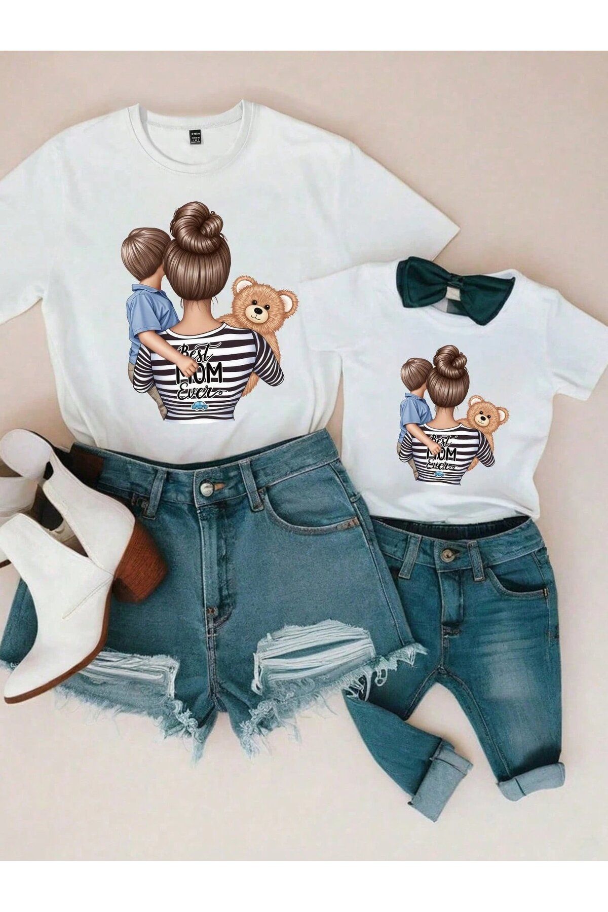 darkopia Best Mom Ever Baskılı Anne ve Çocuk T-Shirt (Tekli Üründür Kombin Yapılabilir Ayrı Ayrıdır)