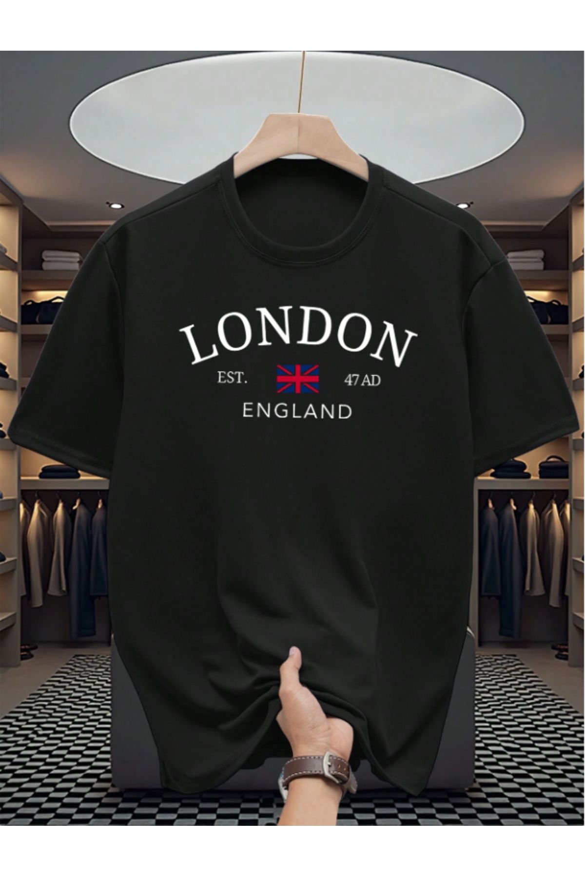 Framgan Erkek LONDON ENGLAND Özel Baskılı Günlük Kısa Kol Bisiklet Yaka Pamuklu T-Shirt