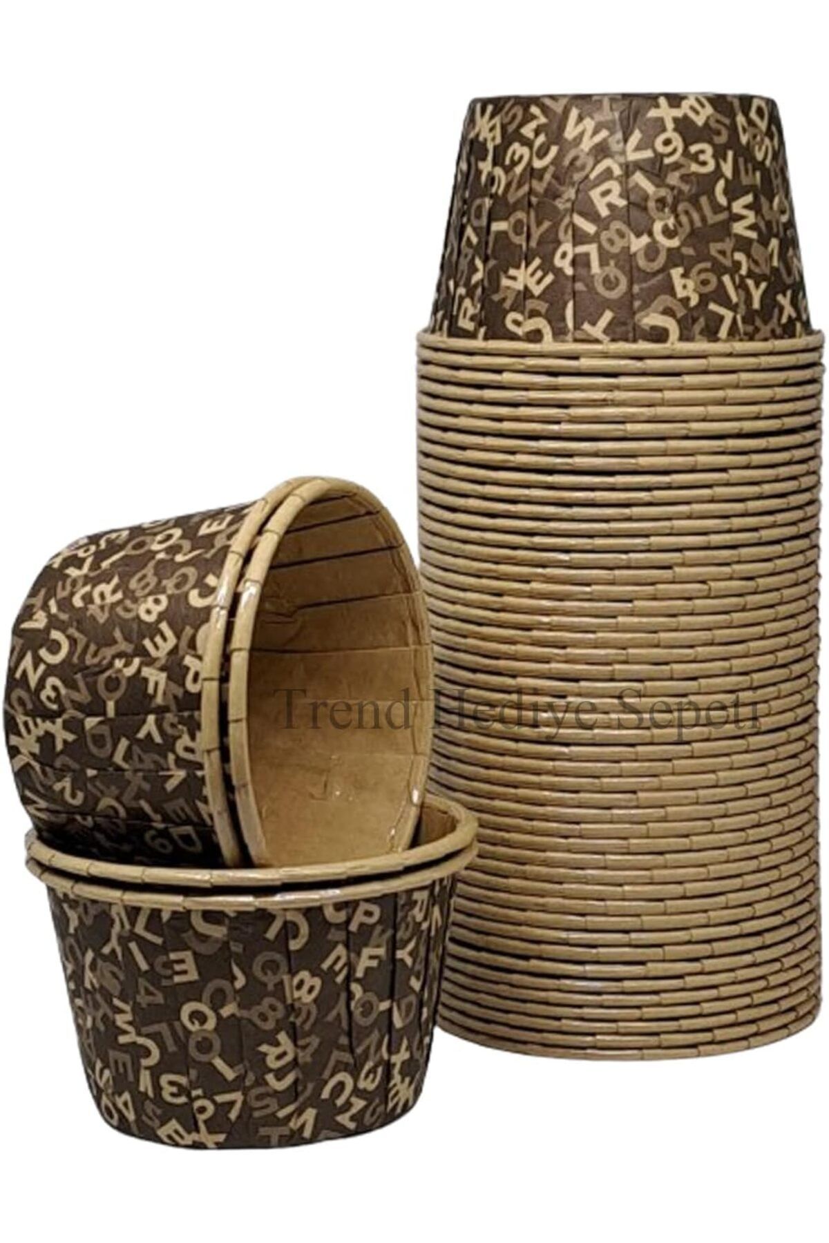 STOREMAX nffastore Hediye Sepeti 50'li Kraft Kahverengi Desenli, Muffin Kek Kalıbı, Kek Kapsülü Cupcake K