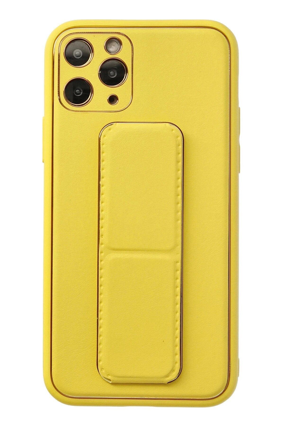 Toptan Bulurum iPhone 11 Pro Kılıf Coco Deri Standlı Kapak - Sarı