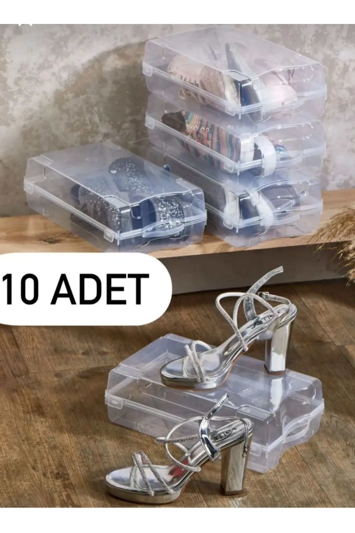 ALL PLAST 10 Adet Kadın Ayakkabı Saklama Kutusu Şeffaf Ayakkabı Saklama Kutusu