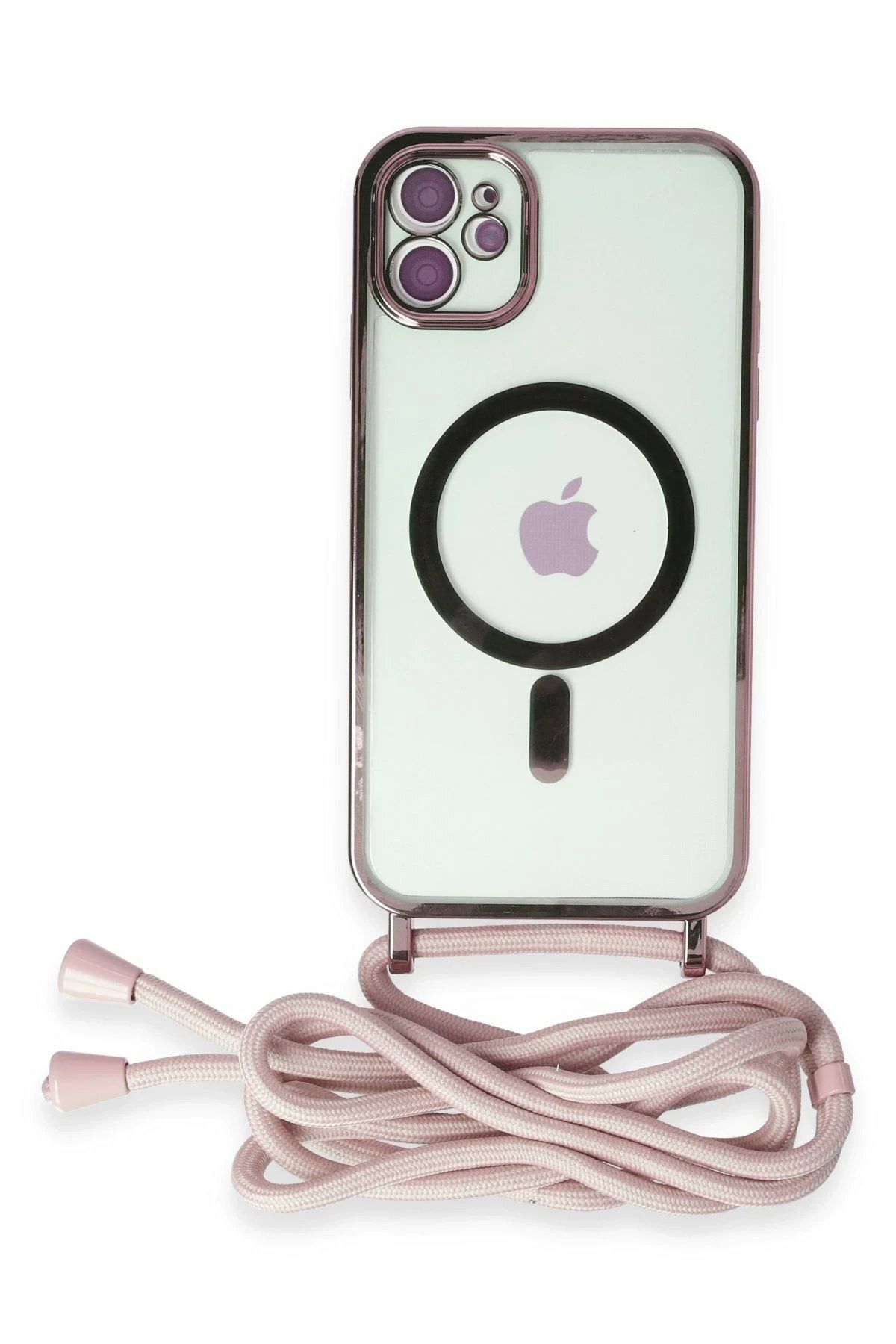 Toptan Bulurum iPhone 12 Kılıf Divo Lazer Askılı Magsafe Kapak - Pembe