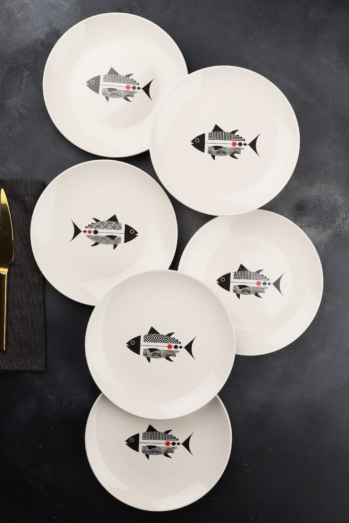 Porselen Diyarı Fish Balık 6 Parça Seramik 21 cm Pasta Tabağı