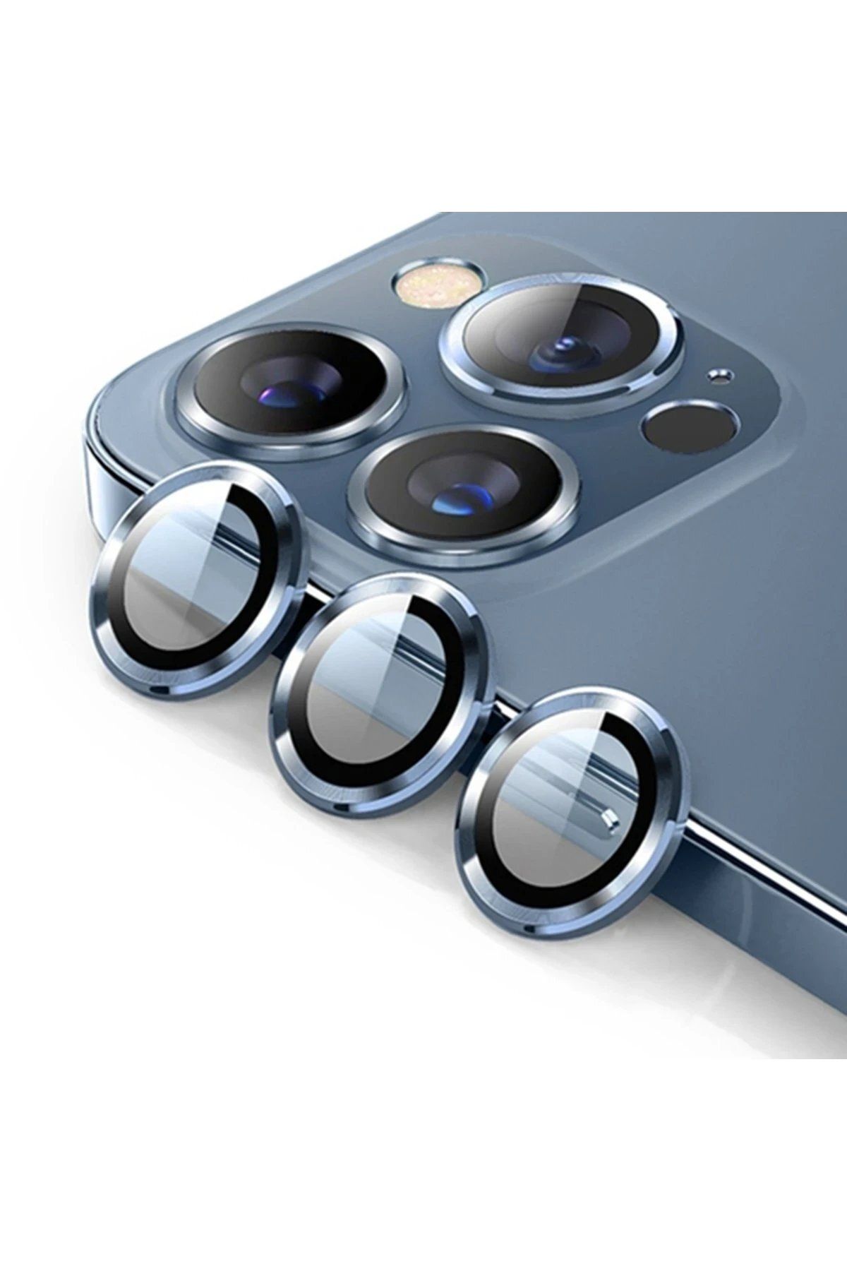 Toptan Bulurum iPhone 12 Pro Max Valdez Metal Kamera Lens - Mavi