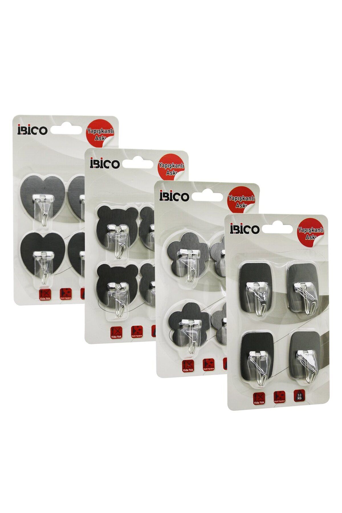 STOREMAX nffastore 4PCS ÇİÇEK - KALP - AYICIK - D.GEN MİX MODEL KOMPLE METAL ASKI YAPIŞKANLI MONTAJ 3K