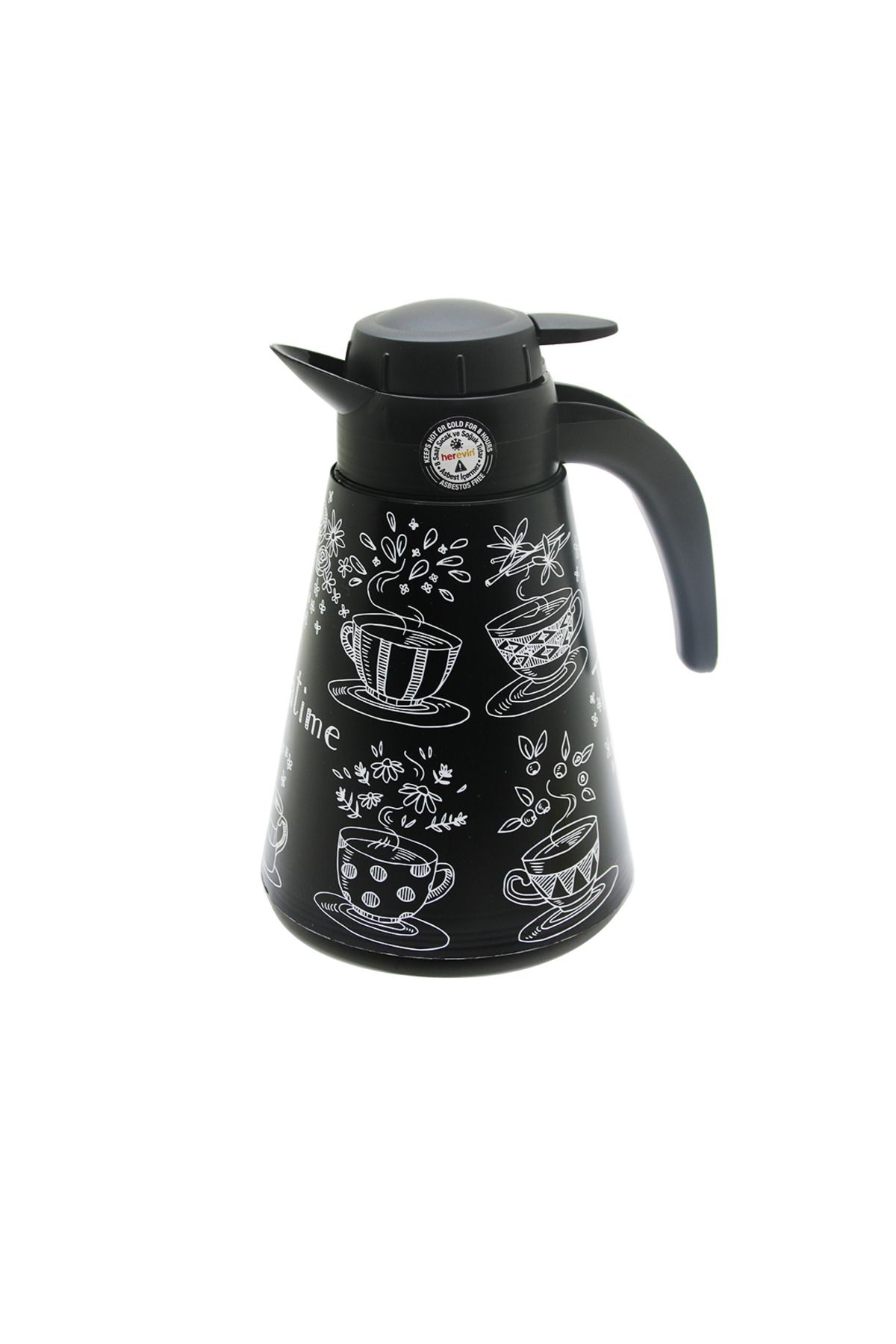 STOREMAX nffastore 1.2LT İÇİ CAM SİYAH BEYAZ TEA TİME KONİK PLASTİK TERMOS Star Collectionbuy 1051353
