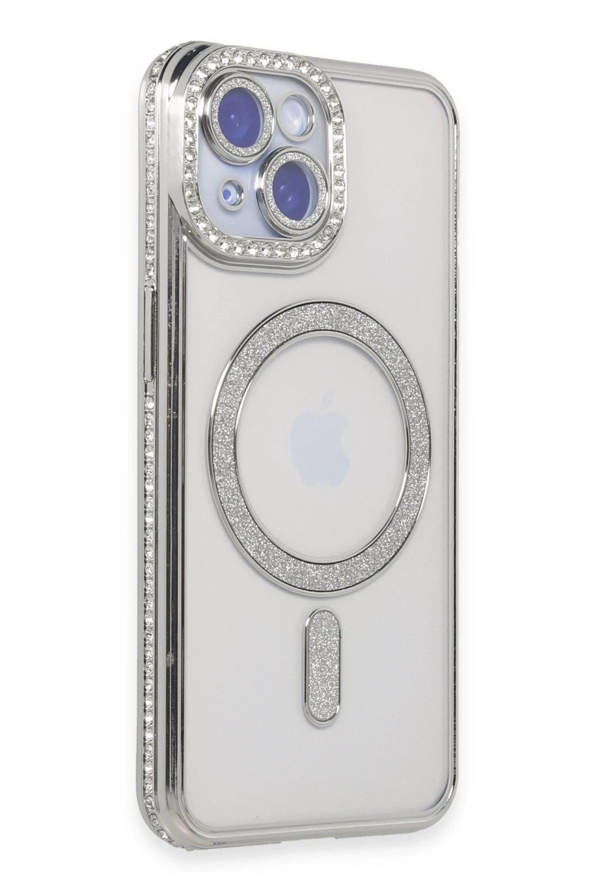 Toptan Bulurum iPhone 15 Kılıf Joke Simli Magneticsafe Kılıf - Gümüş