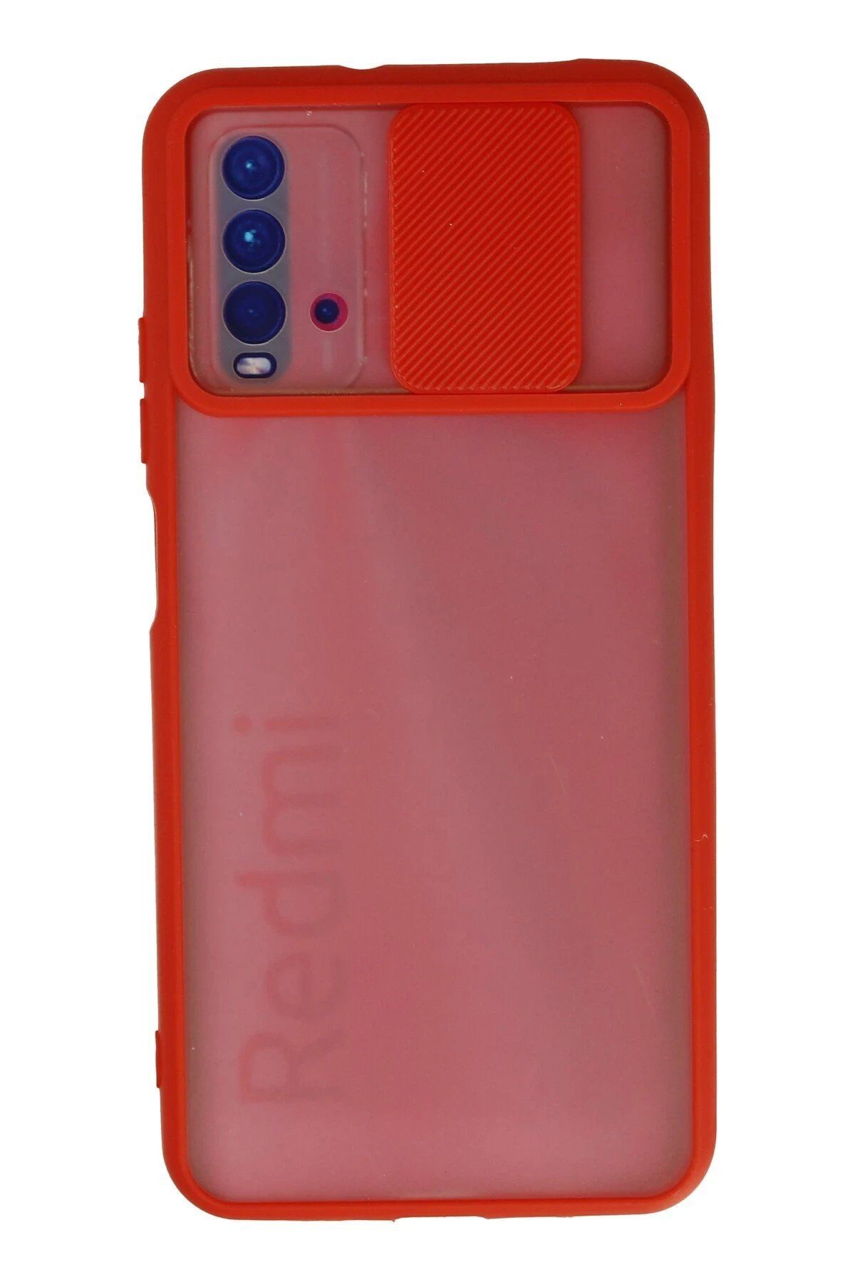 Toptan Bulurum Xiaomi Redmi 9T Kılıf Palm Buzlu Kamera Sürgülü Silikon - Kırmızı