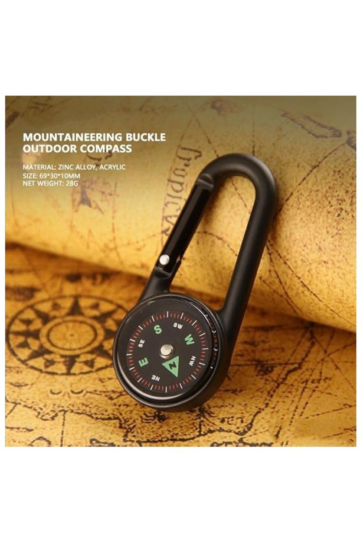 dalimag-Compass Keychain with Carabiner, Plastic, 7 cm, Black 2