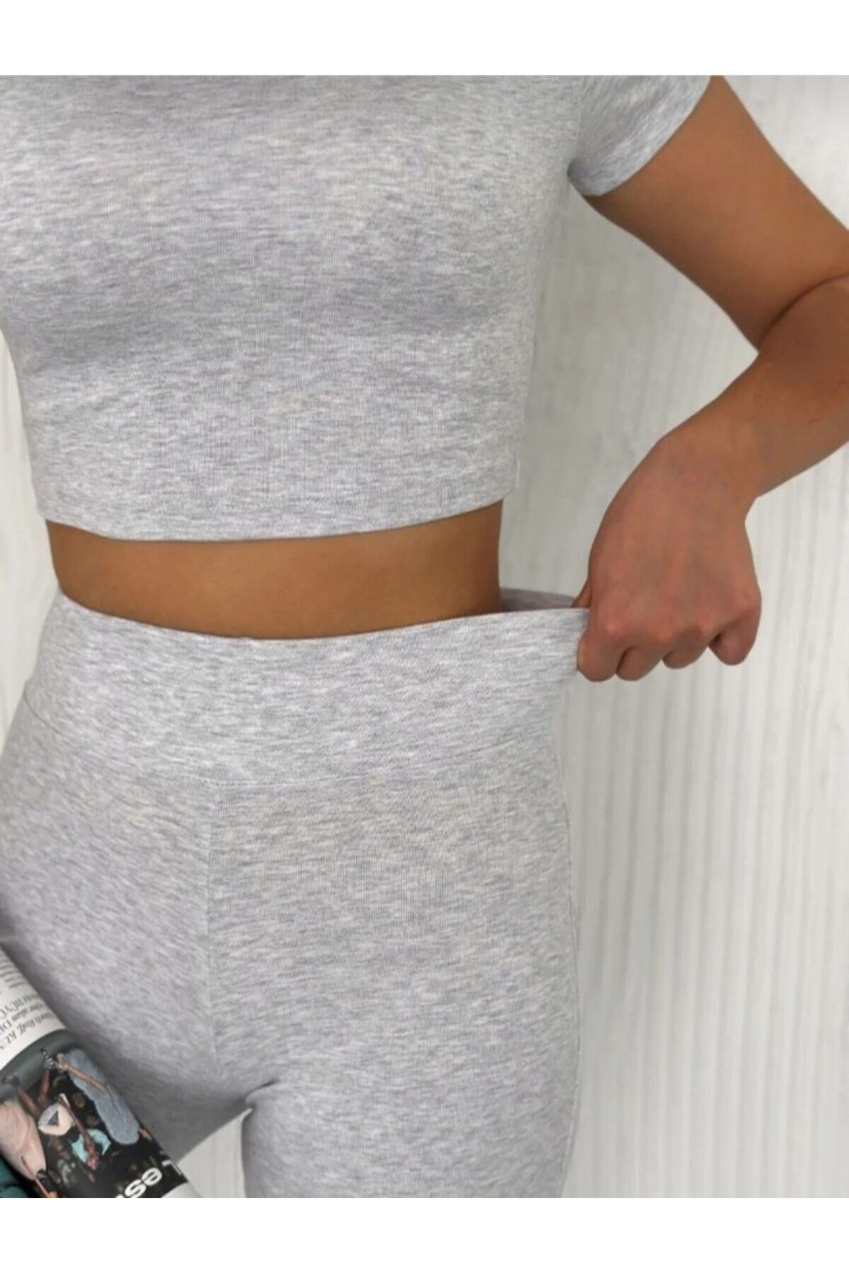 ROGEN FİT Kaşkorse Crop & Ispanyol Paça Tayt 2li Takım Gri