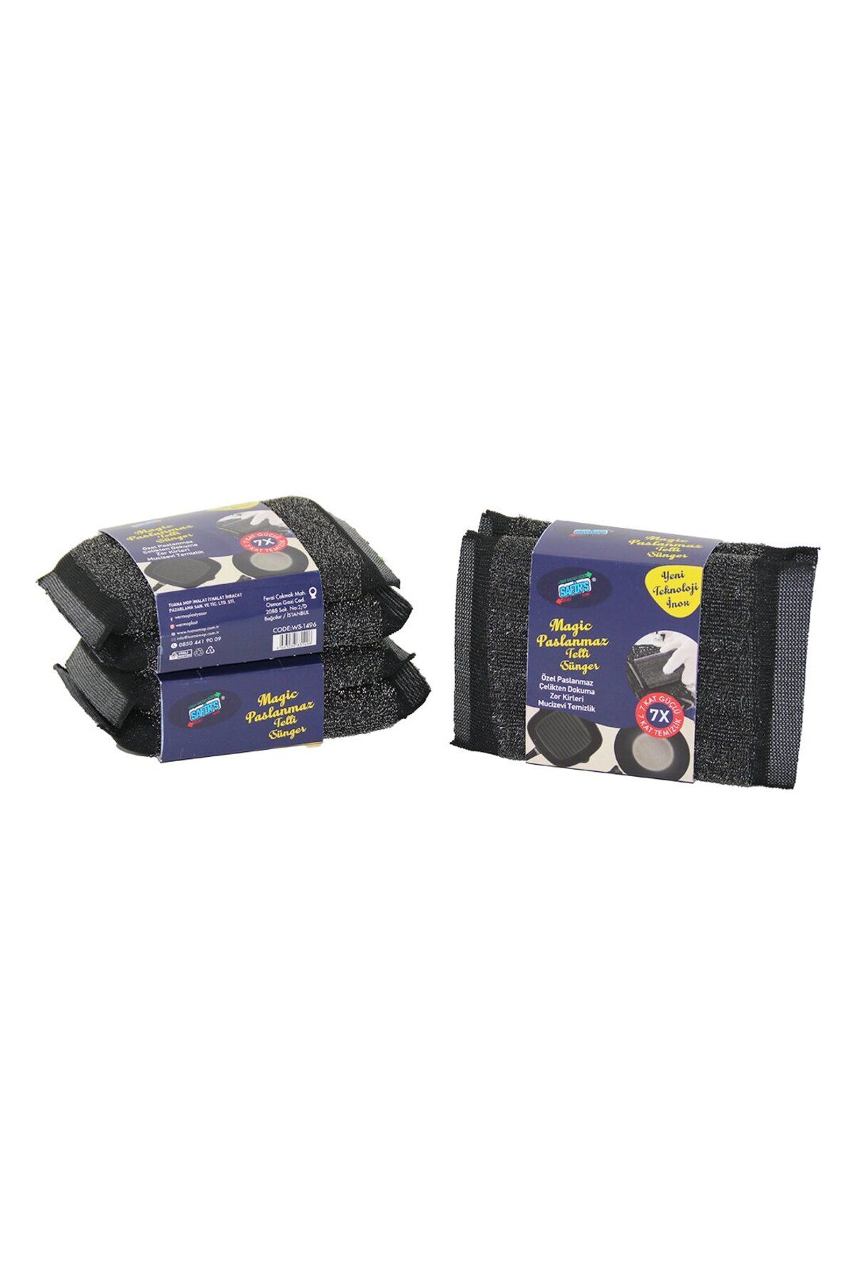 STOREMAX nffastore 2 PCS SİYAH - İNOX BULAŞIK - TEMİZLİK SÜNGERİ MAGİC PASLANMAZ TELLİ 7 X KAT DAHA