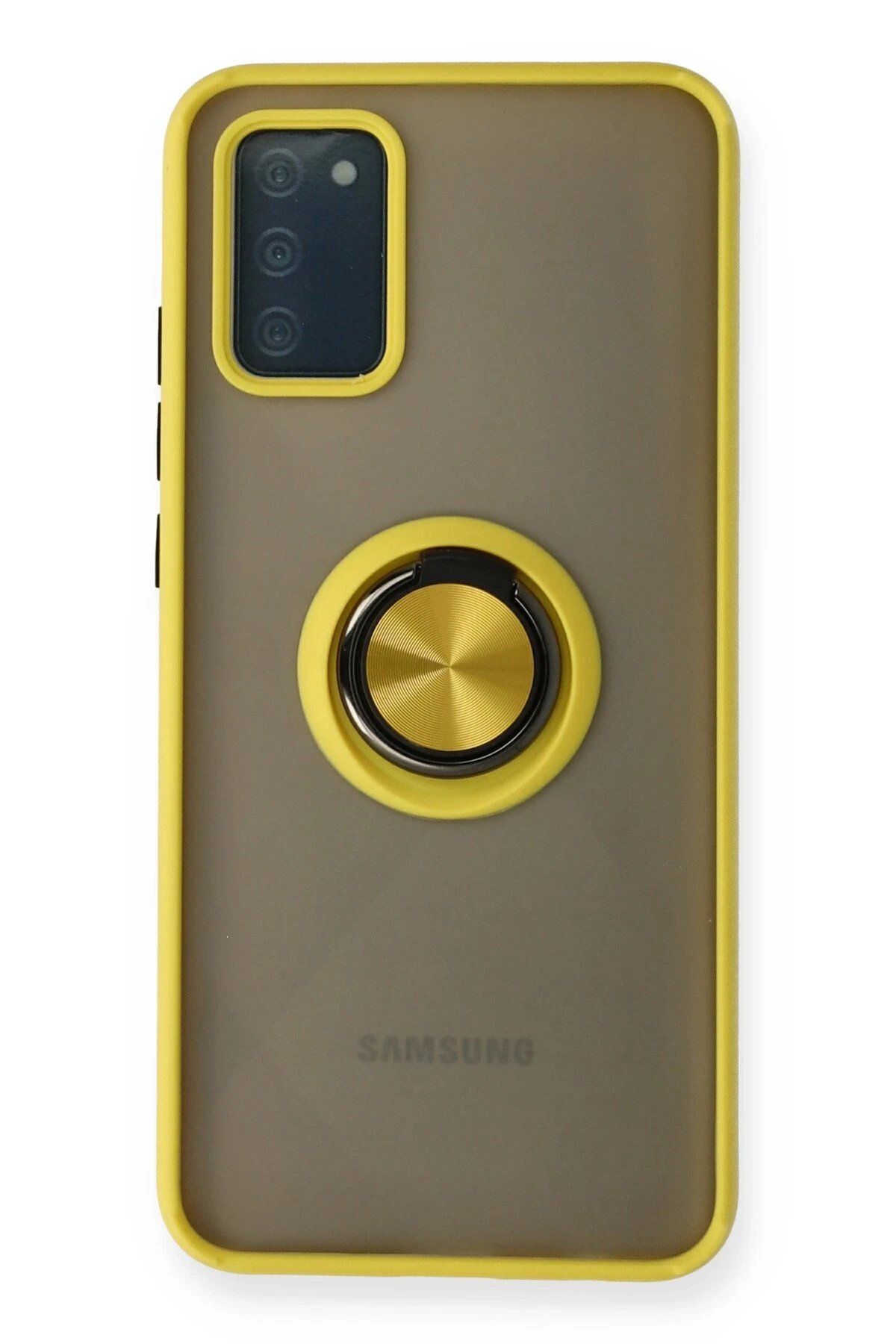 Toptan Bulurum Samsung Galaxy A02S Kılıf Montreal Yüzüklü Silikon Kapak - Sarı