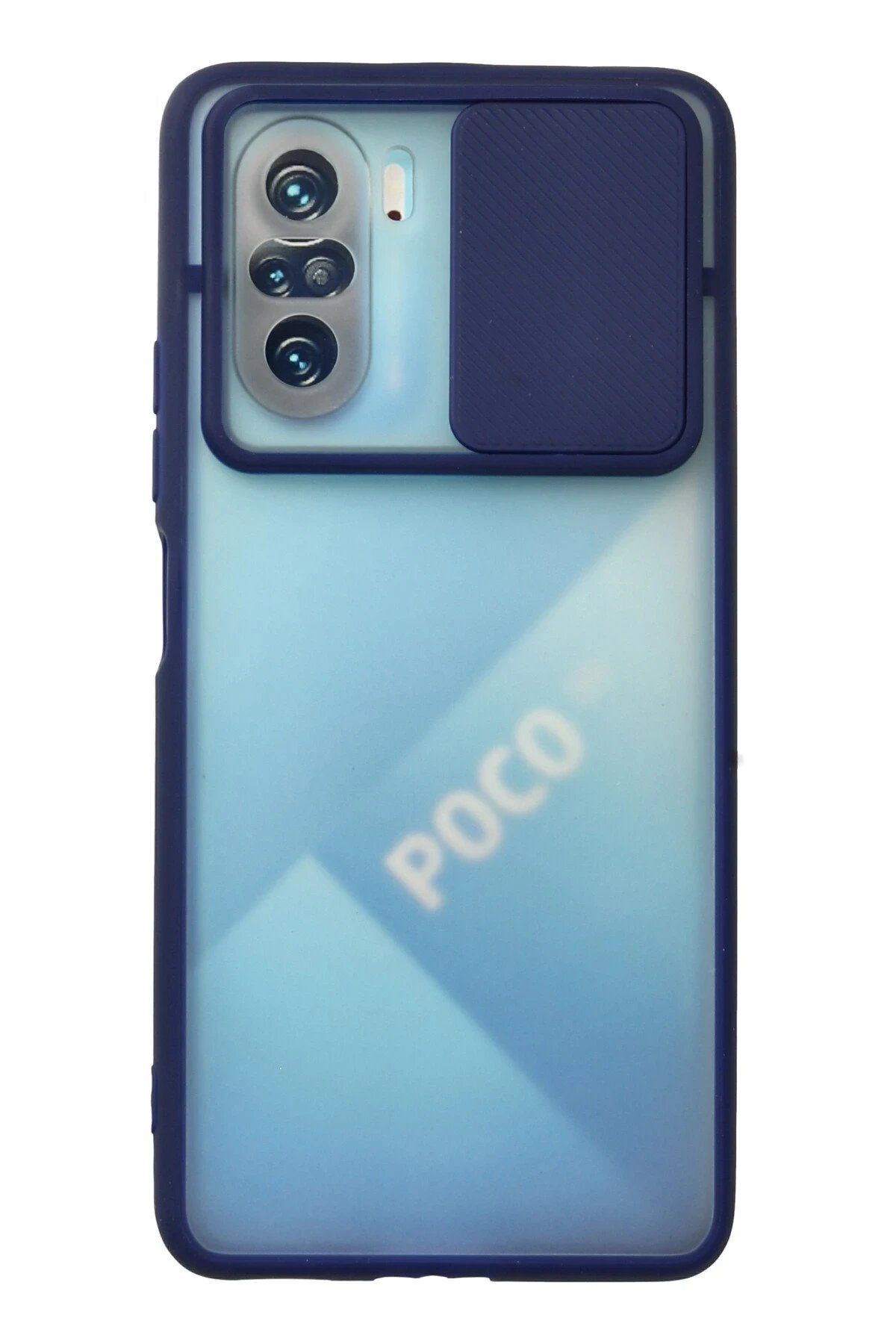 Toptan Bulurum Xiaomi Poco F3 Kılıf Palm Buzlu Kamera Sürgülü Silikon - Lacivert