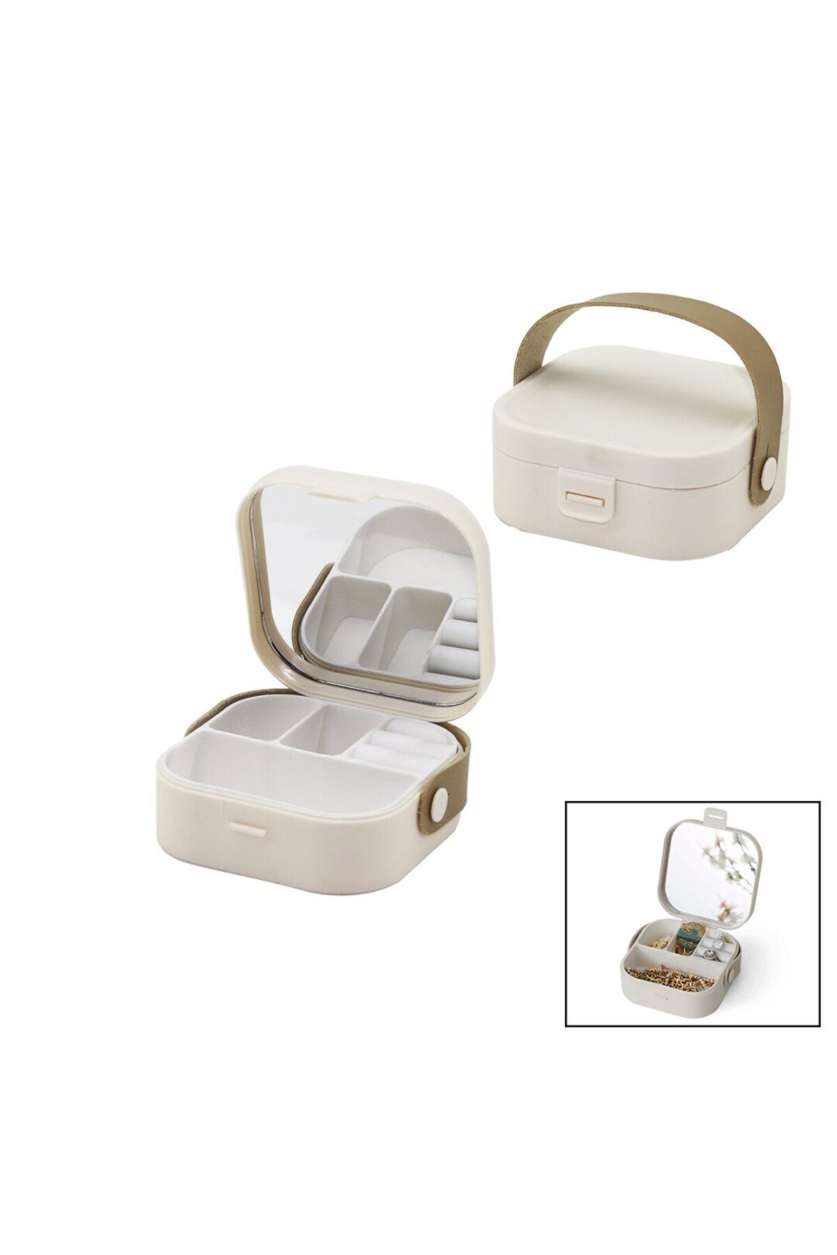 STOREMAX nffastore ÇANTA BOY 9X9CM - Y:3.7CM AYNALI MAKYAJ - TAKI ORGANİZER 4BÖLME - TAŞIMA KULP Star Col