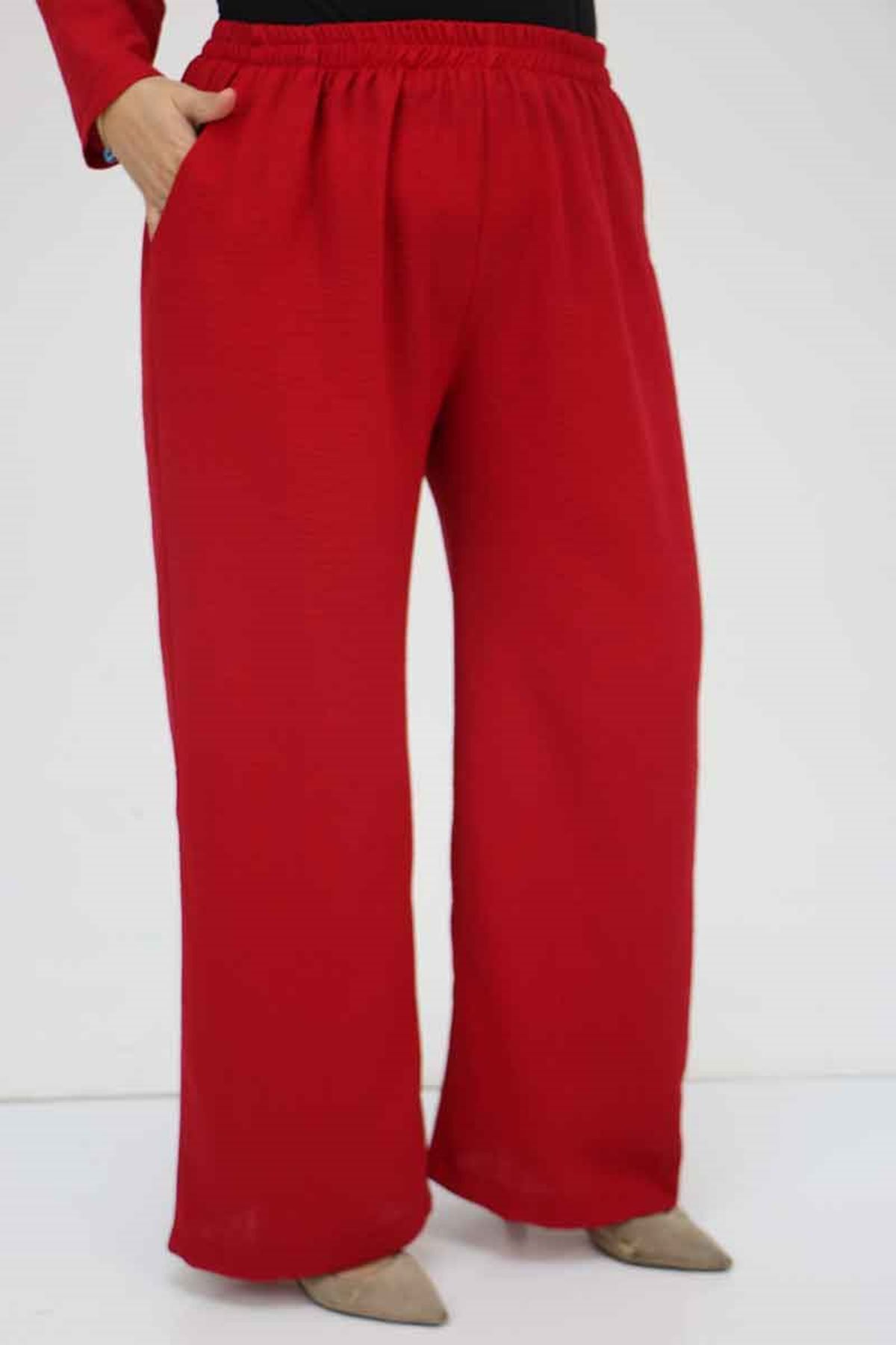 Eslina-57301 Large Size Different Fabric Combination Triple Set - Claret Red 5