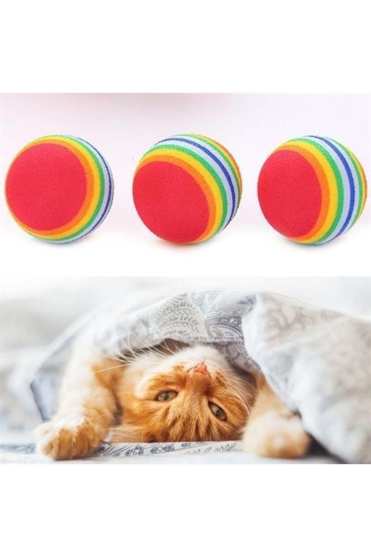 babyale 3lü Gökkuşağı Sünger Kedi Köpek Çiğneme Oyun Topu 4,2 cm