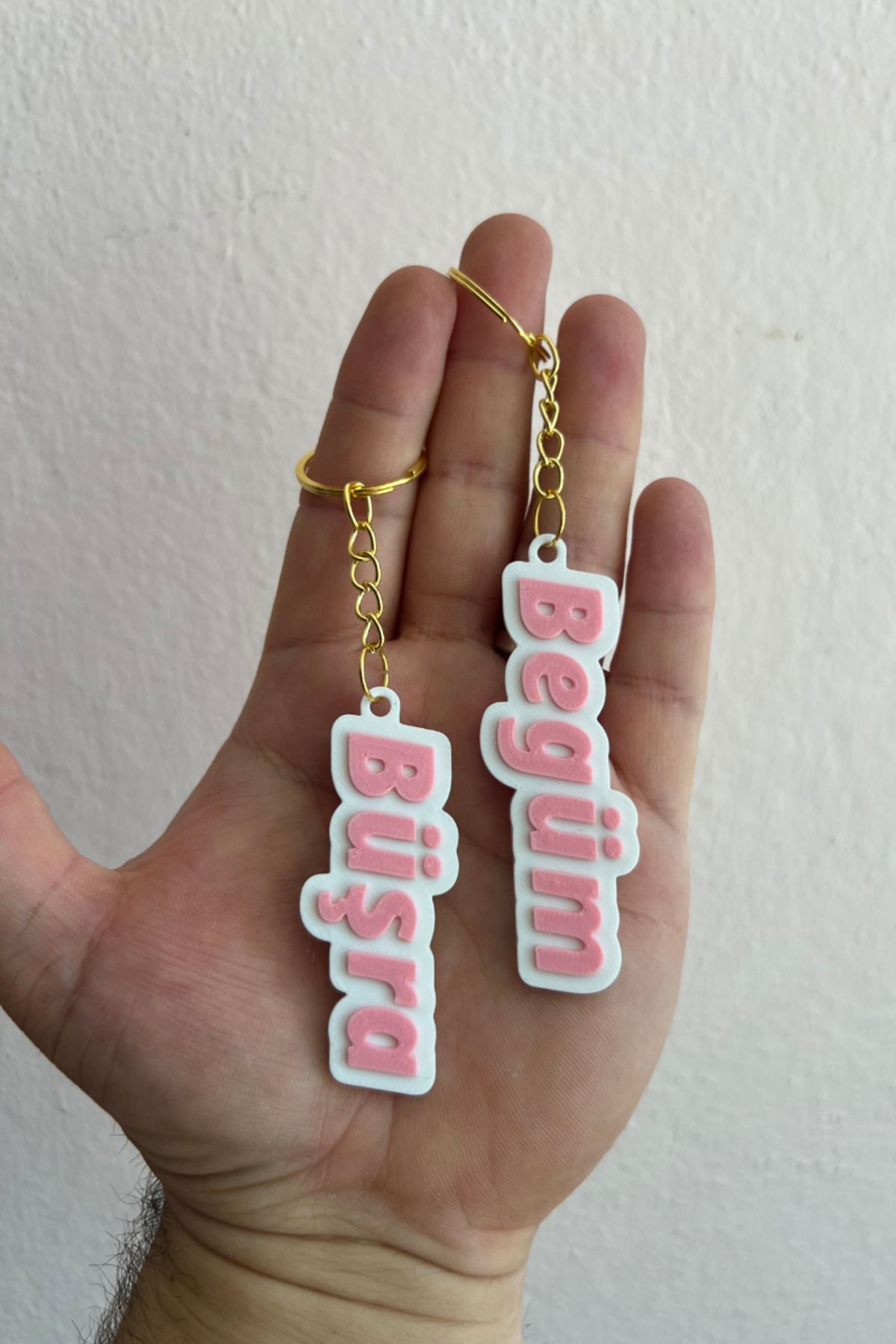 lina hobby Özel Tasarım Çiftli İsim Anahtarlığı - Pembe Renk Kişiselleştirilmiş Anahtar ve Çanta Aksesuarı