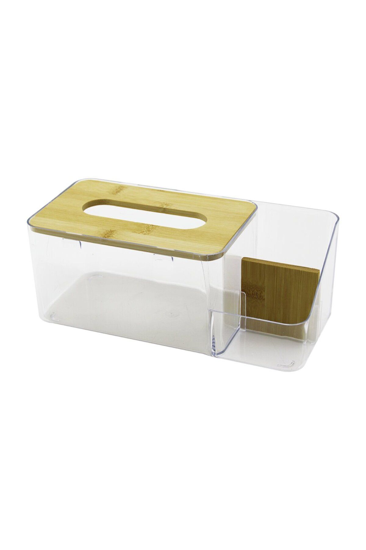 STOREMAX nffastore BAMBU KAPAKLI PEÇETELİK - ORGANİZER MİKA KRİSTAL PLASTİK 2+1 BÖLMELİ 11 X 24.