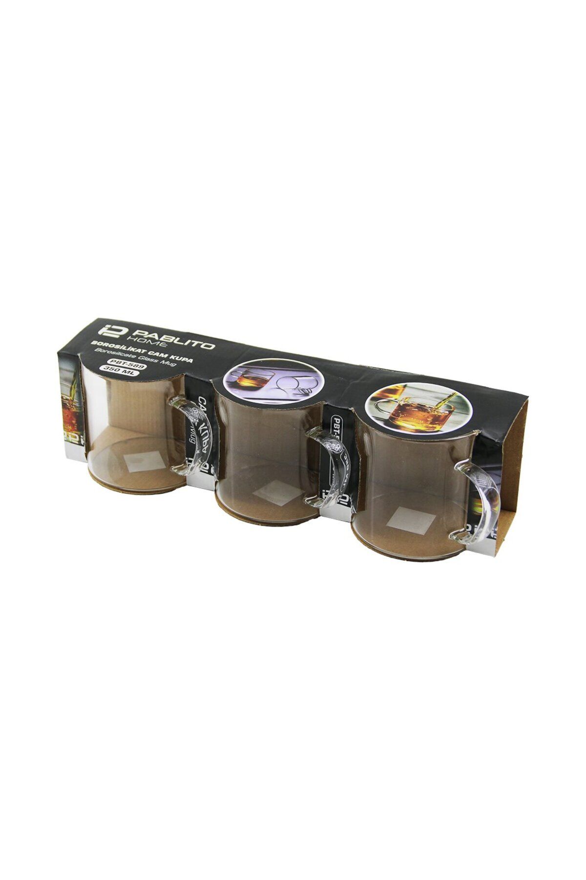 STOREMAX nffastore 3PCS 350ML -TOMBUL KULPLU CAM KUPA BARDAK BROSİLİKAT TERMİSİL - ISIYA DAYANIKLI Star