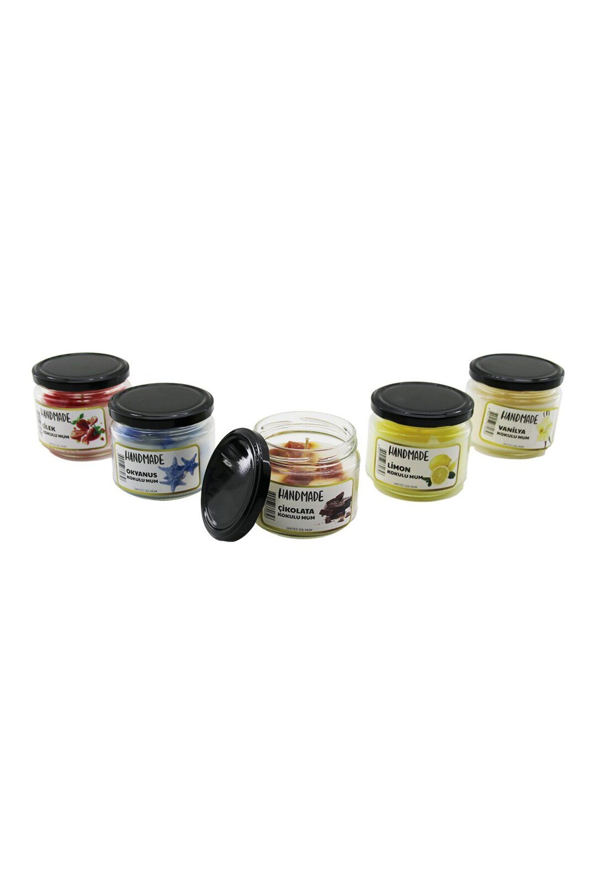 STOREMAX nffastore BÜYÜK CAM KAVANOZ KOKULU MUM MİX=LİMON - ÇİKOLATA - ÇİLEK - OKYANUS - VANİLYA St
