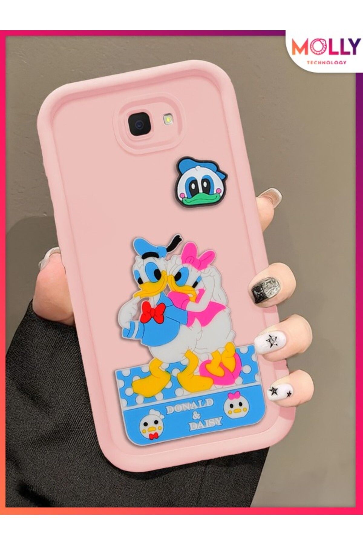 Molly Samsung Galaxy J4 PLUS Için Kum Pembesi Kenarları Kalın 3d Kabartmalı Donald Daisy Silikon Kılıf
