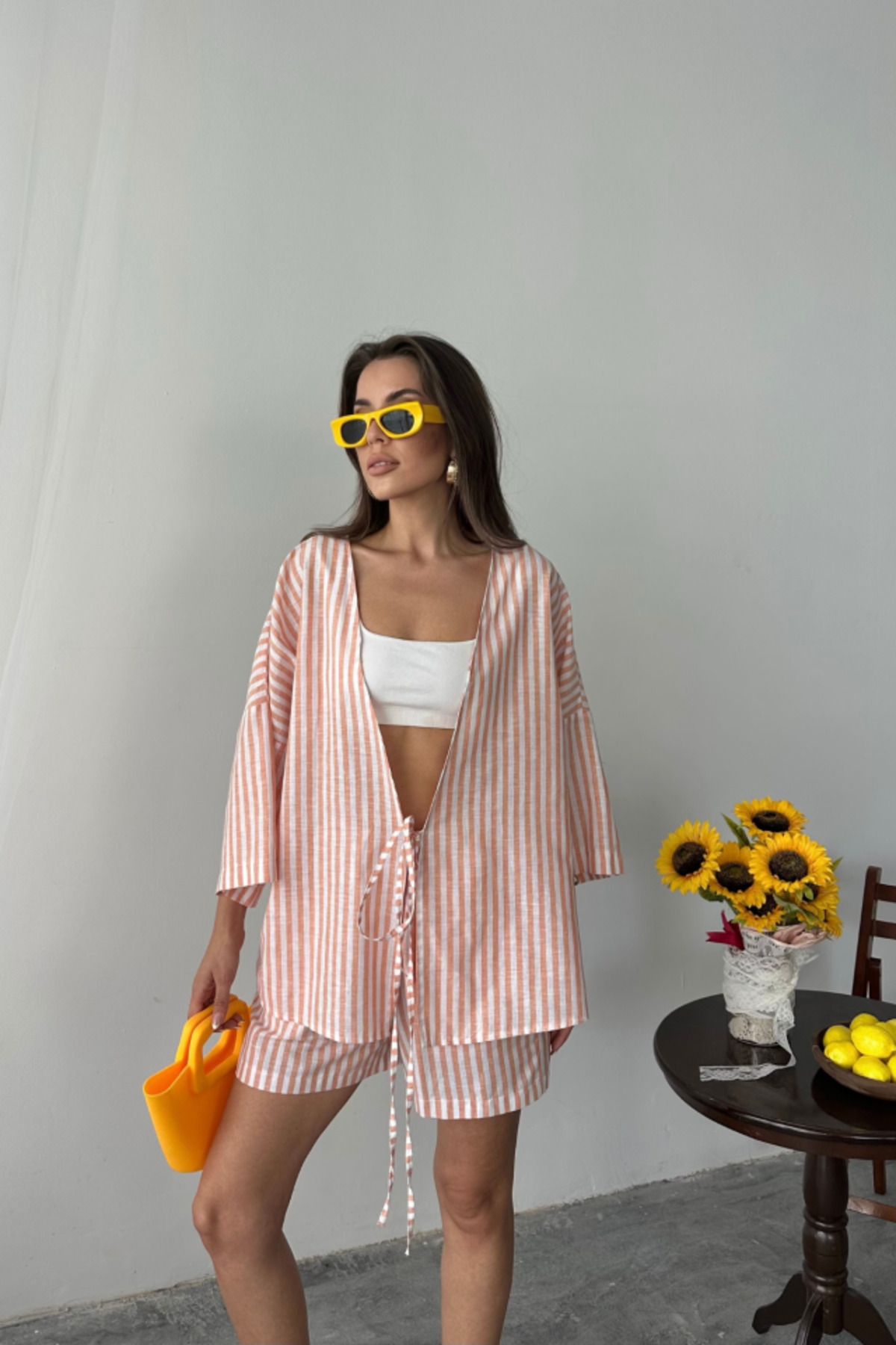 ETİLER COLLECTION ÇİZGİLİ TUNİK - ŞORT TAKIM - Orange