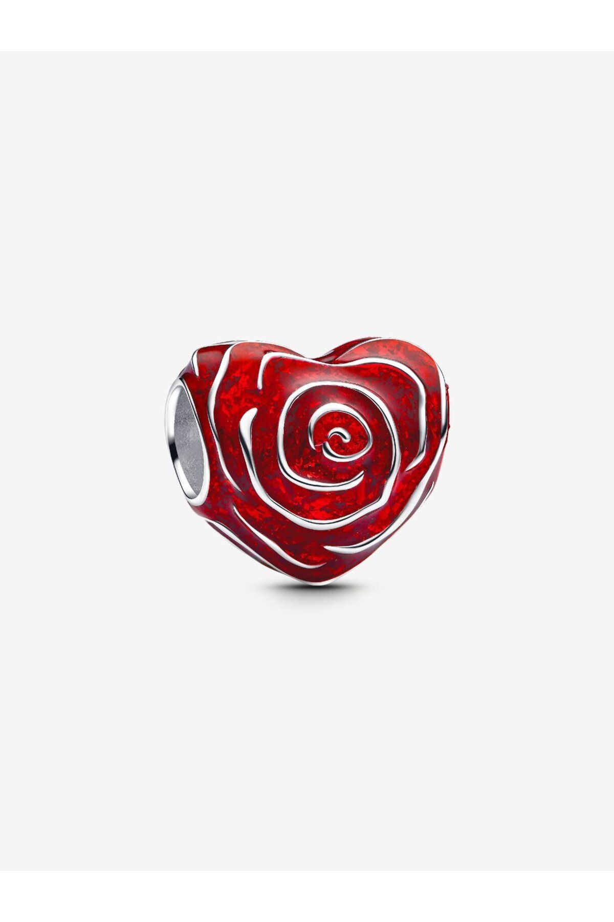 D&D Dora&Dora Kırmızı Gül Kalp Charm 925 Ayar Gümüş