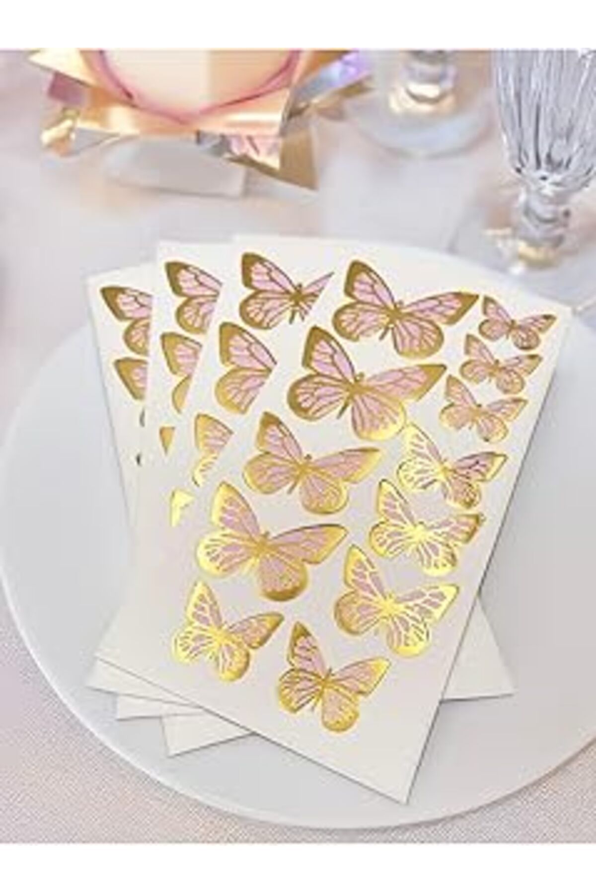 Pazarcan Artikel Gold Yaldızlı Kelebek Parti Süsü, Dekorasyon Ve Balon Süsleme 48 Adet,Pm-1003