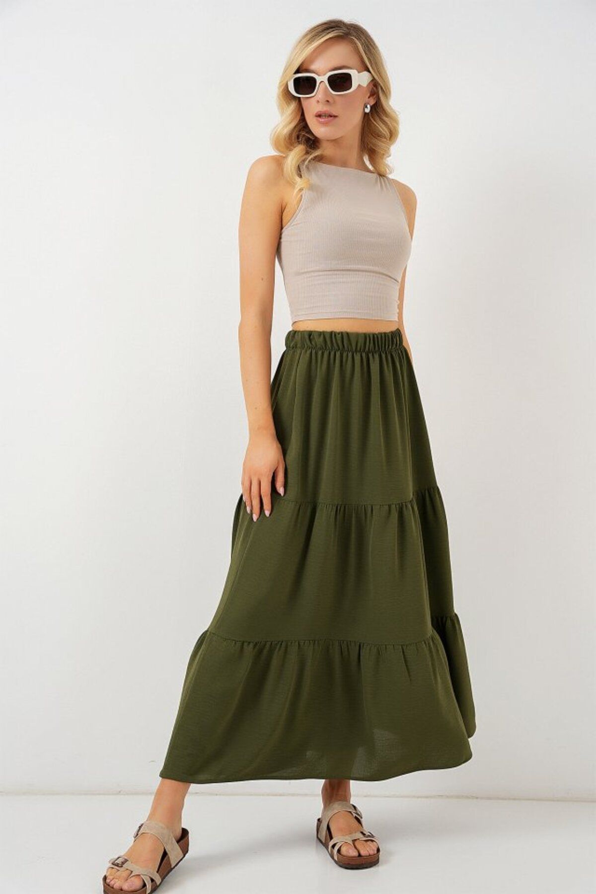 ETİLER COLLECTION Ayrobin Uzun Etek 8048 - Haki