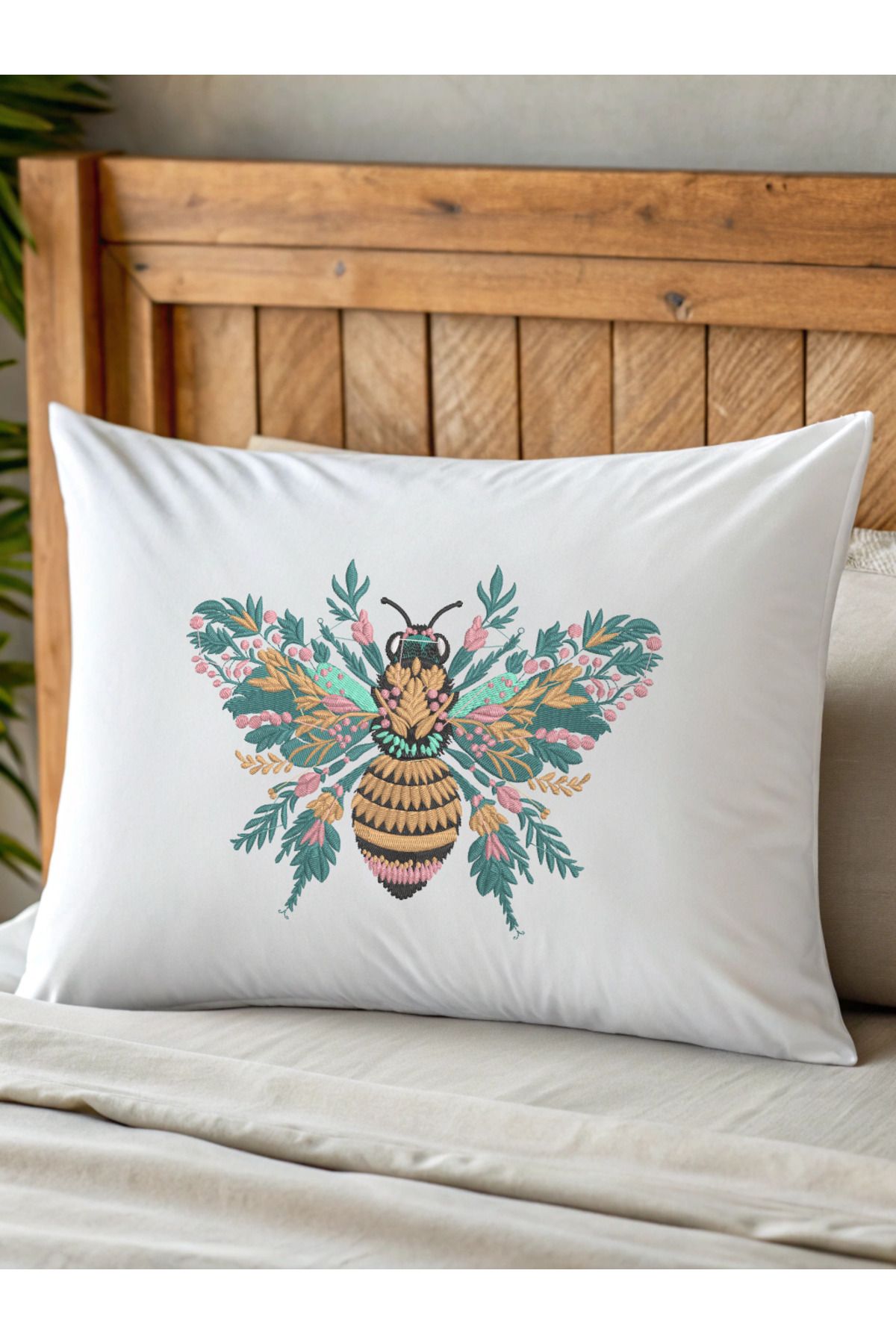 Misue Handmade Nakışlı Kırlent Kılıfı, %100 Pamuk Doğa Dostu, 35x50cm Kırlent Kılıfı, Dekoratif Nakışlı Kırlent