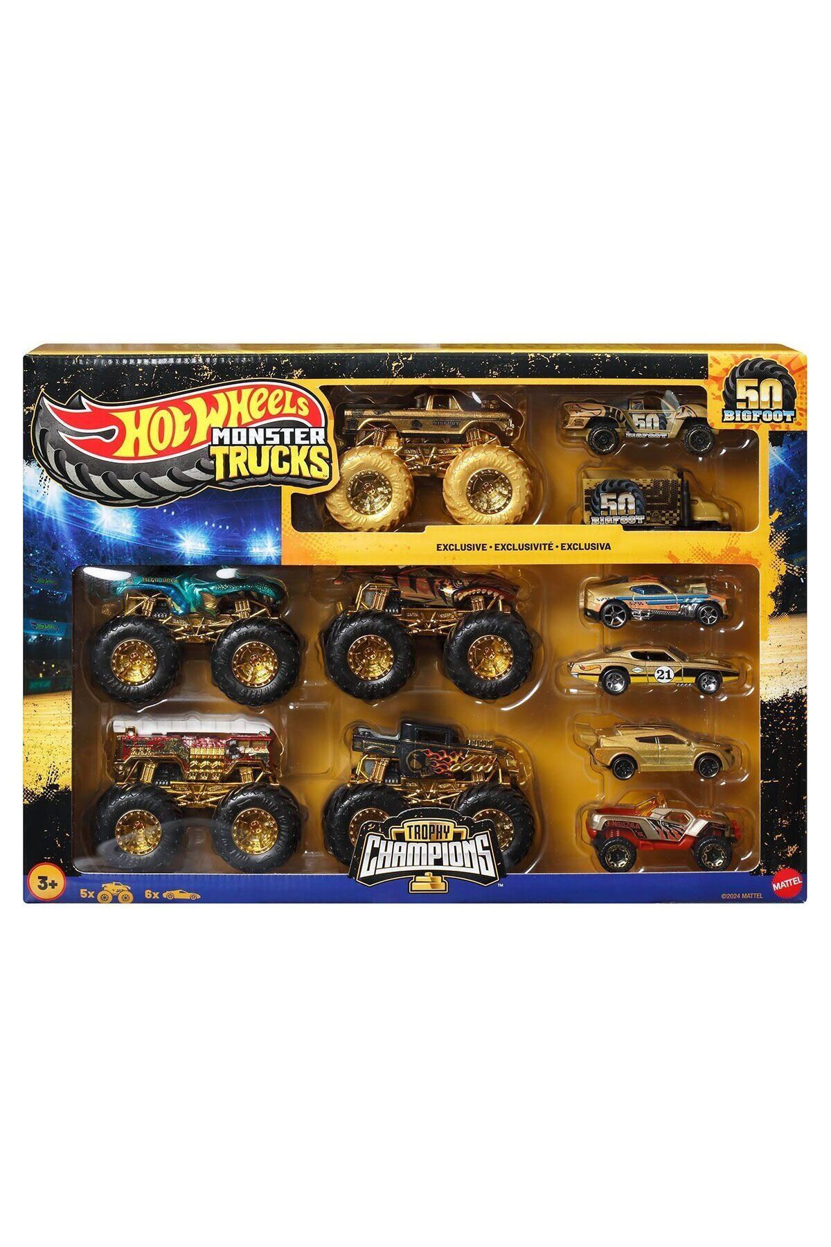 HOT WHEELS JDW07 Hot Wheels Monster Trucks Bigfoot Trophy Şampiyonları Araba ve Kamyon Çokl