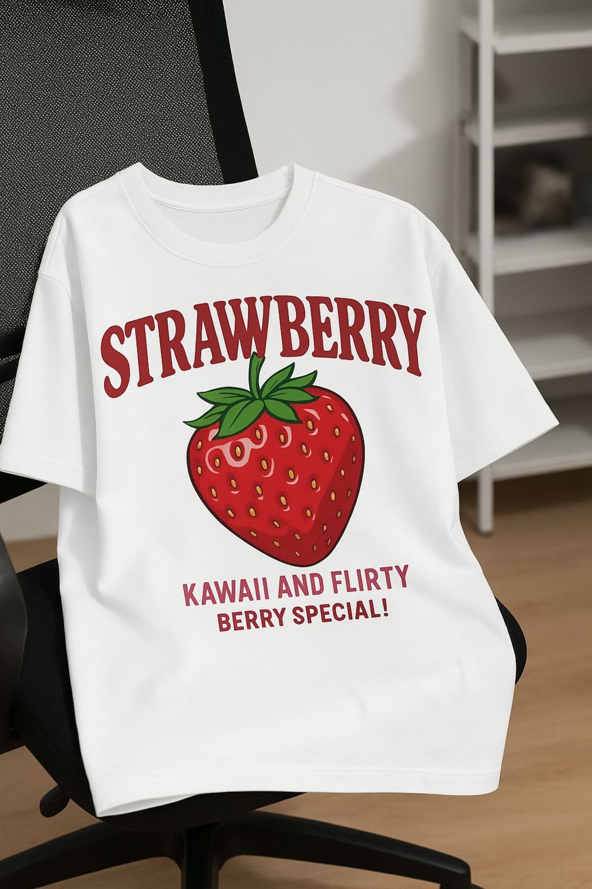 Framgan Erkek/Kadın STRAWBERRY ÇİLEK Özel Baskılı Günlük Kısa Kol Bisiklet Yaka Pamuklu T-Shirt