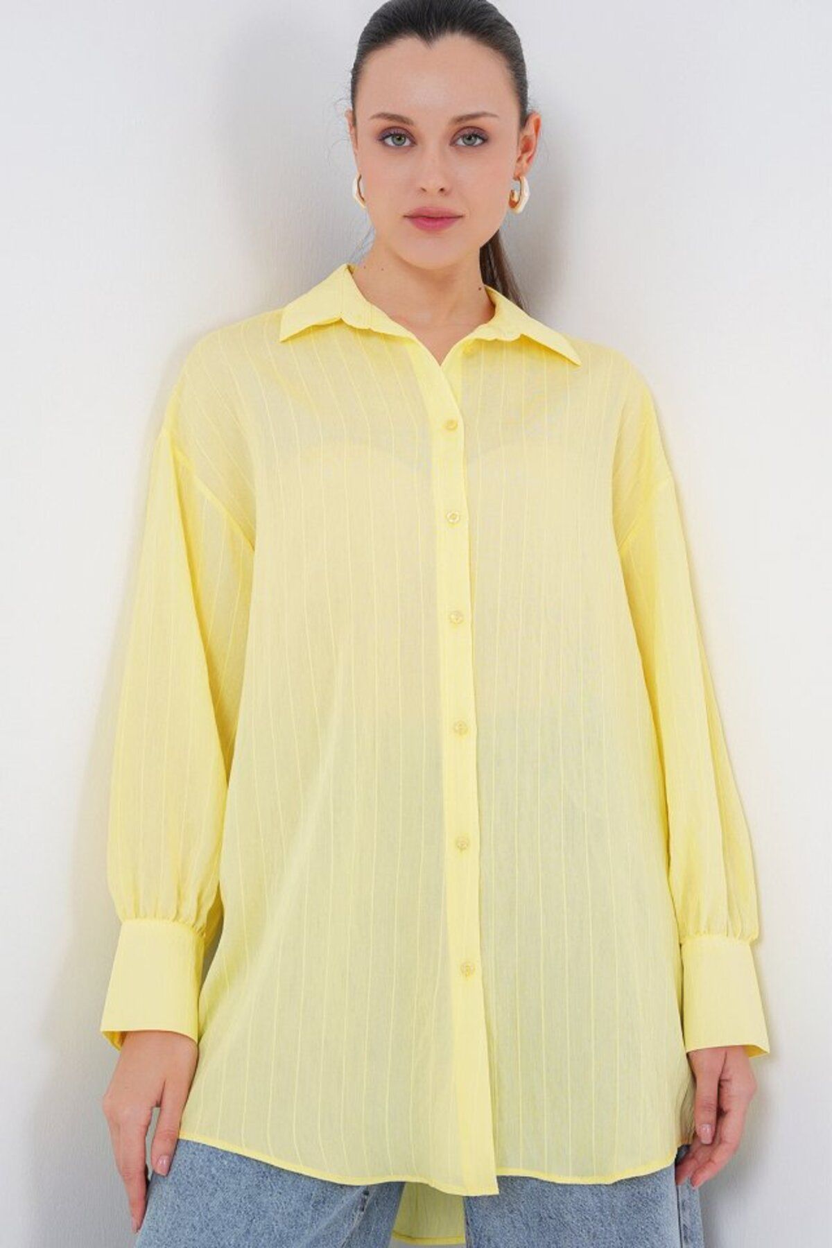 ETİLER COLLECTION Çizgili Uzun Gömlek Tunik 5963 - Sarı