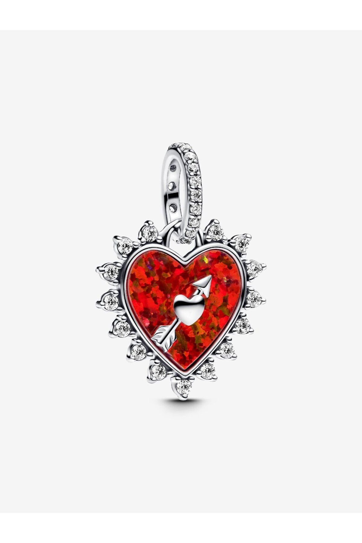D&D Dora&Dora Kırmızı Ok Kalp Sallantılı Charm 925 Ayar Gümüş