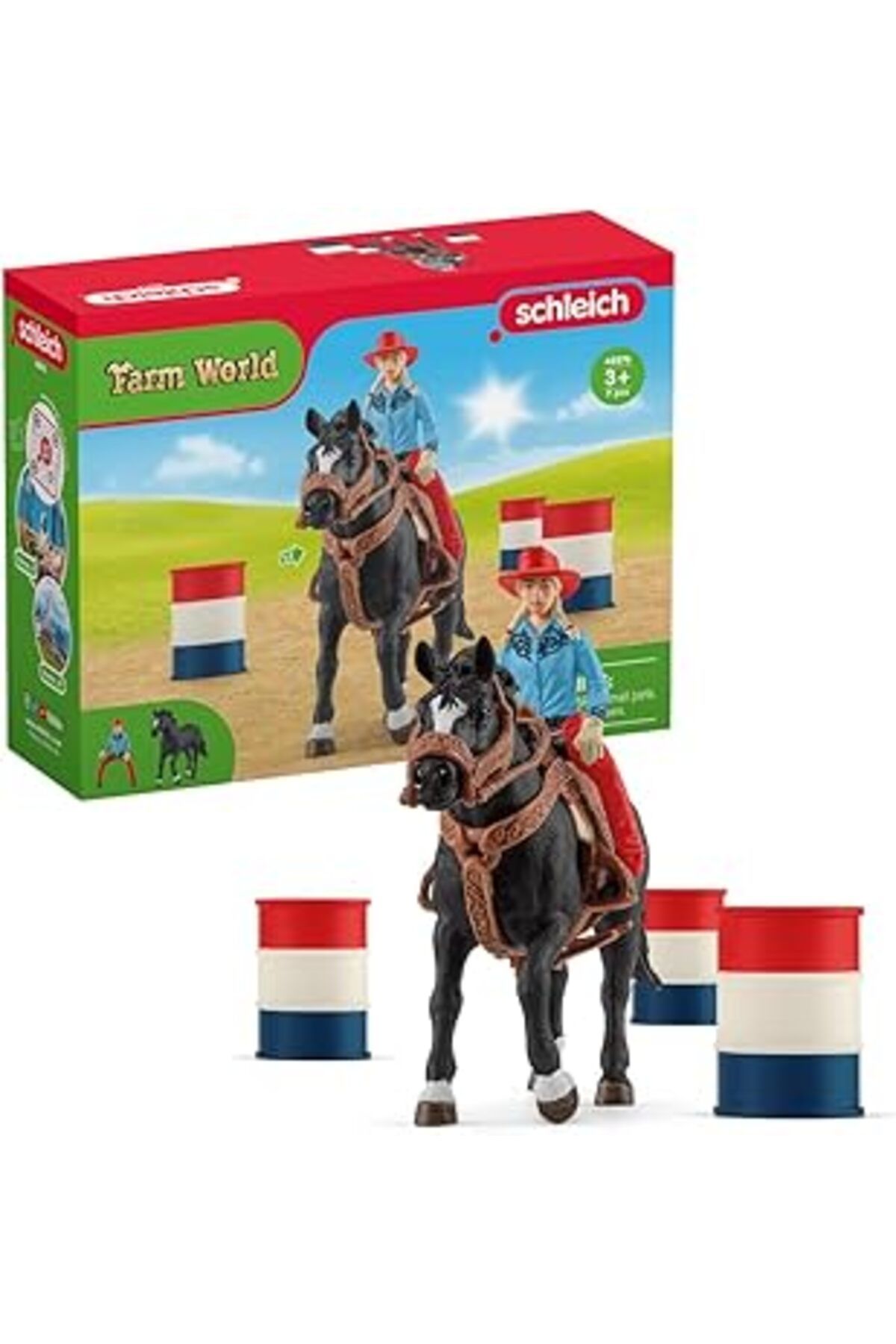 Qedii Schleich Kovboy Kız Ve Fıçılı At Yarışı